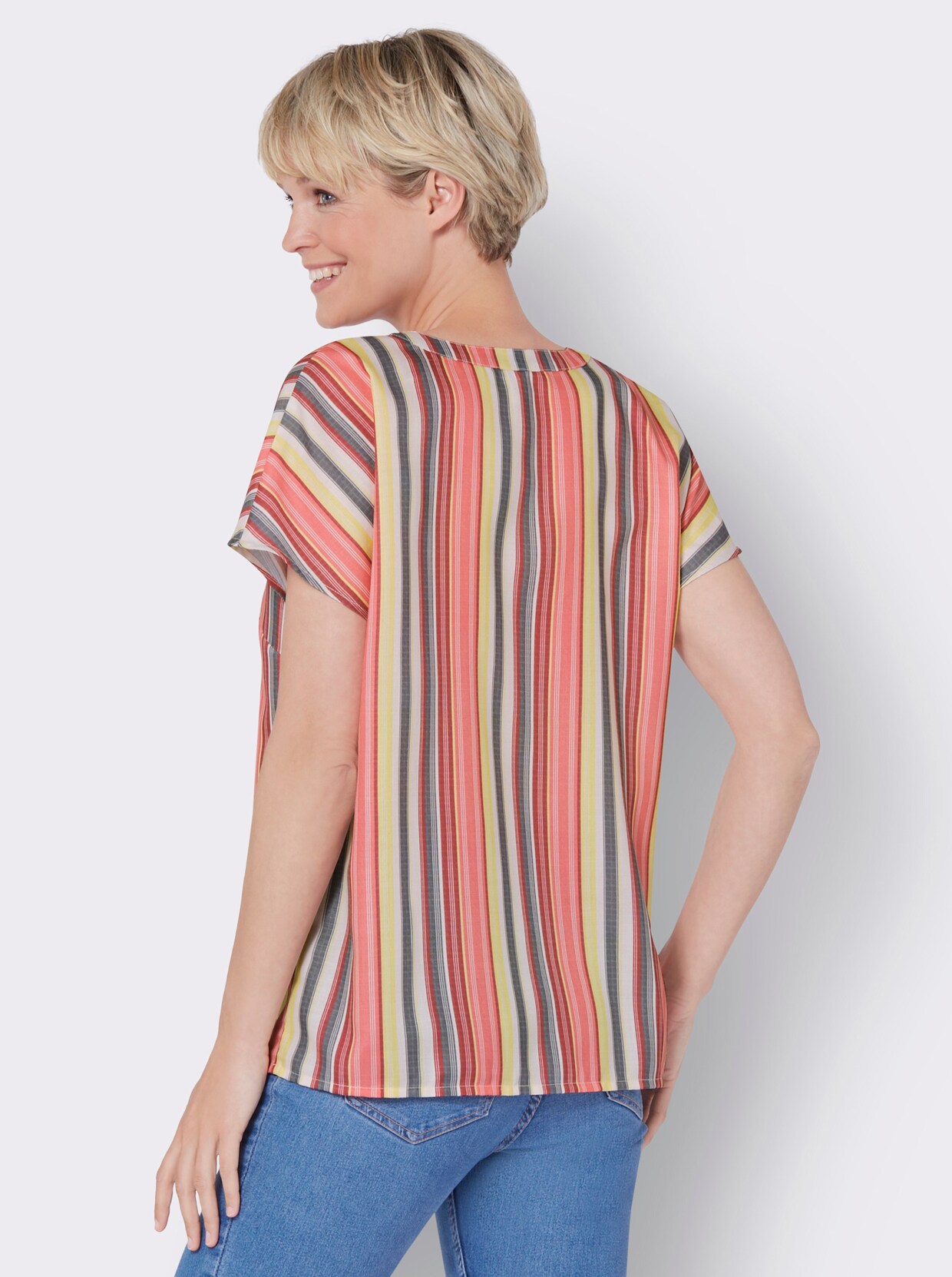 Comfortabele blouse - koraal/kers gestreept