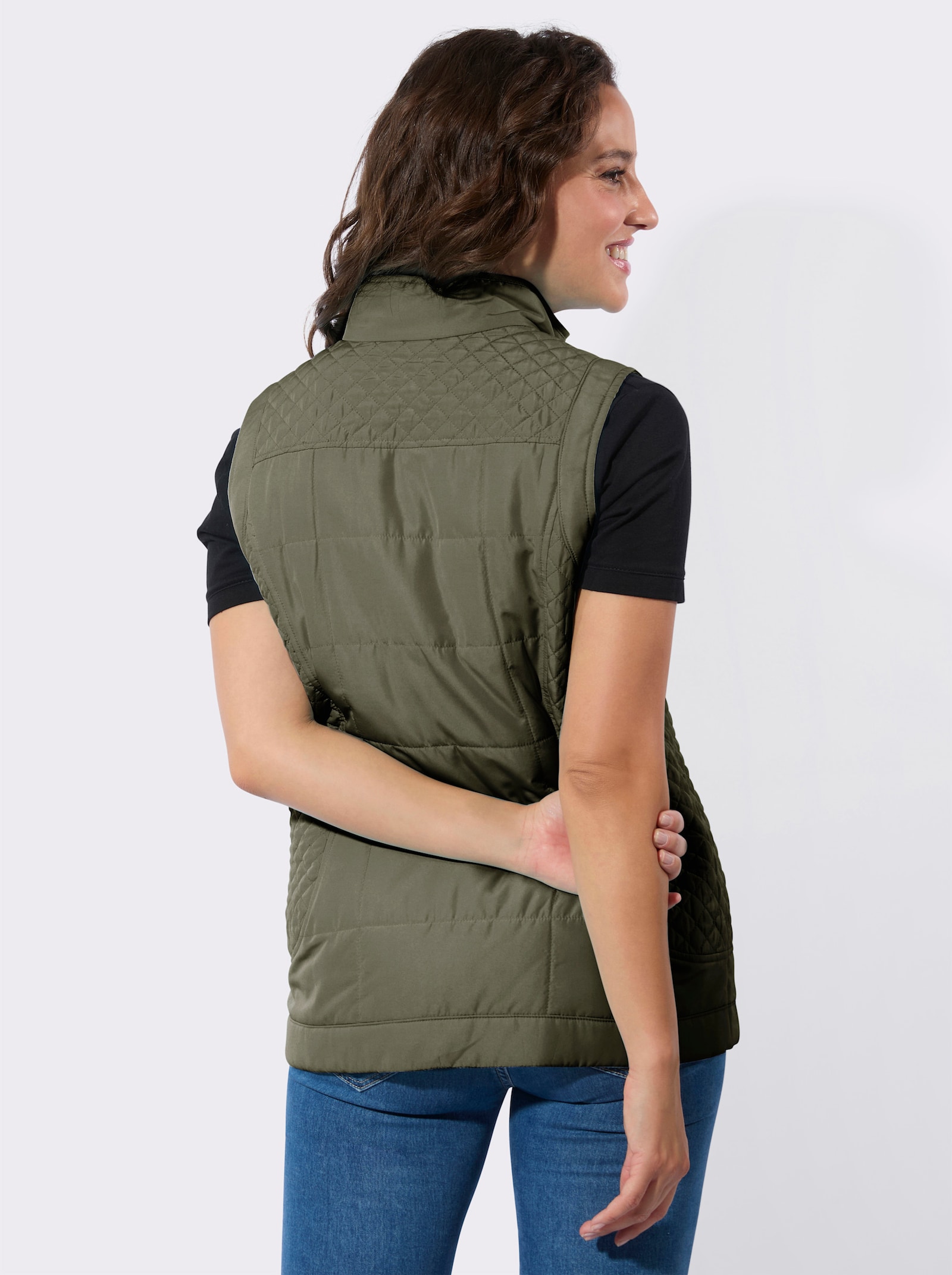 Bodywarmer met hoge opstaande kraag - kaki