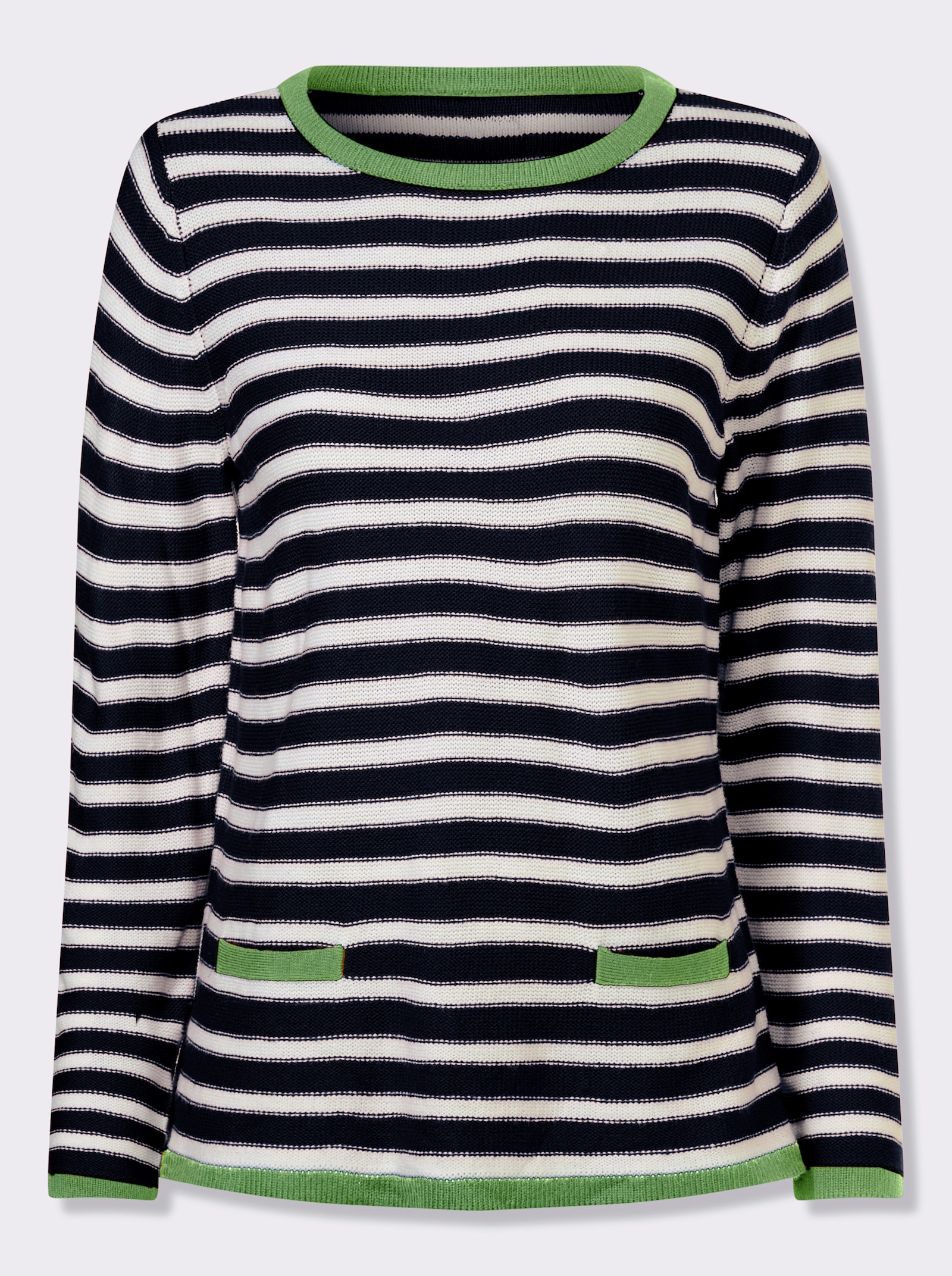 Rundhalspullover mit garngefärbtem Ringel - marine-weiss-geringelt