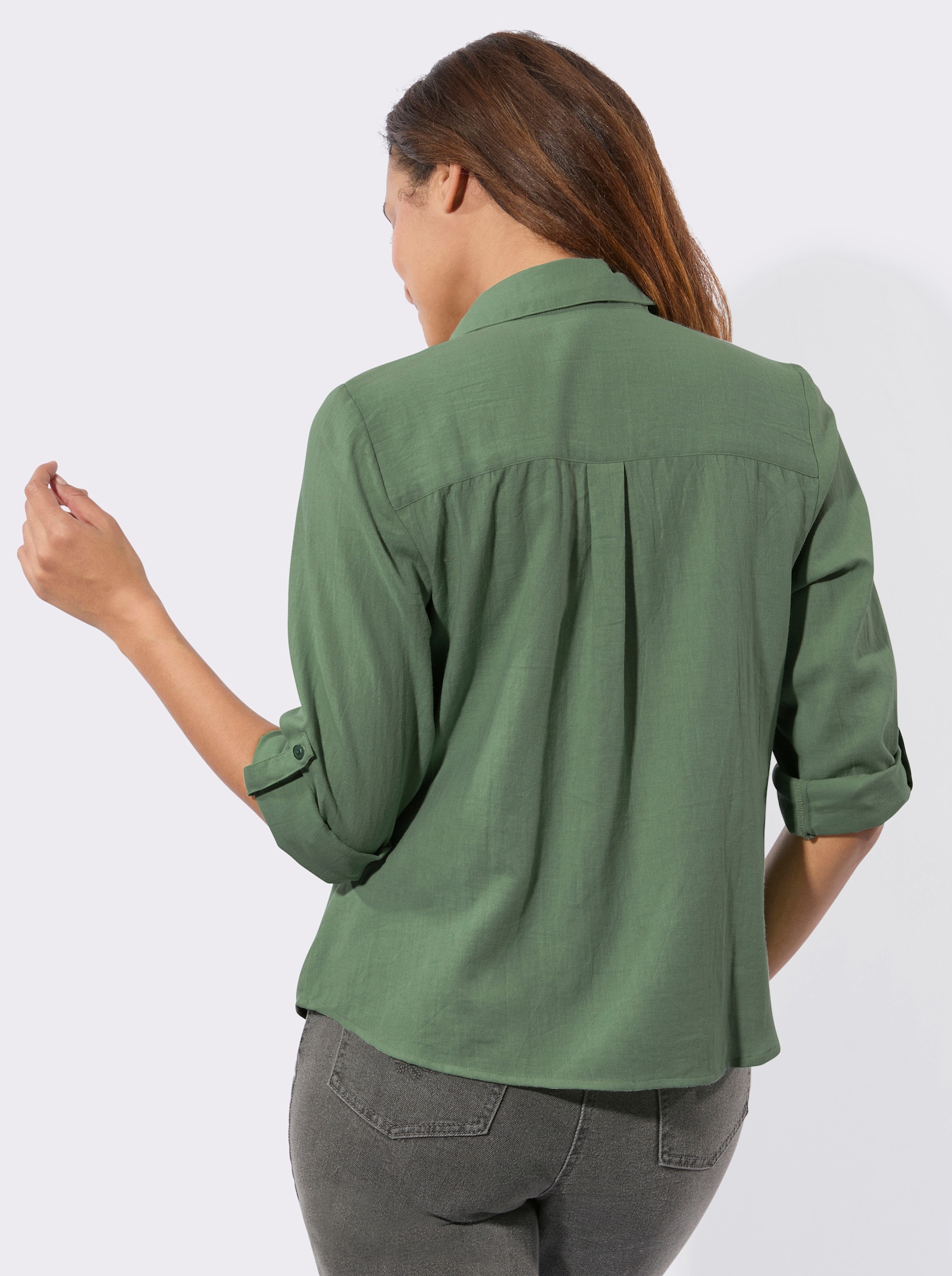 Flanellbluse mit Karomuster-Details - eucalyptus