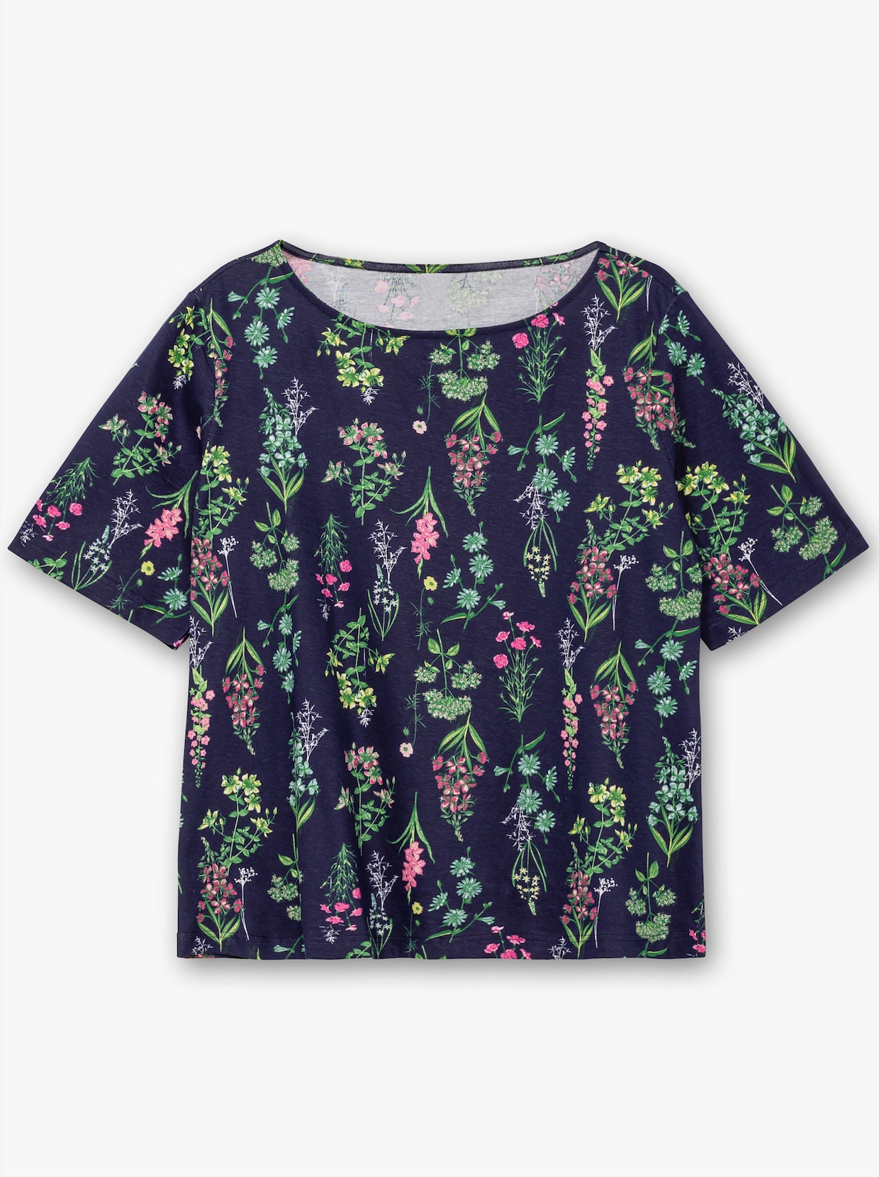 Rundhalsshirt - marine-altrosa-bedruckt