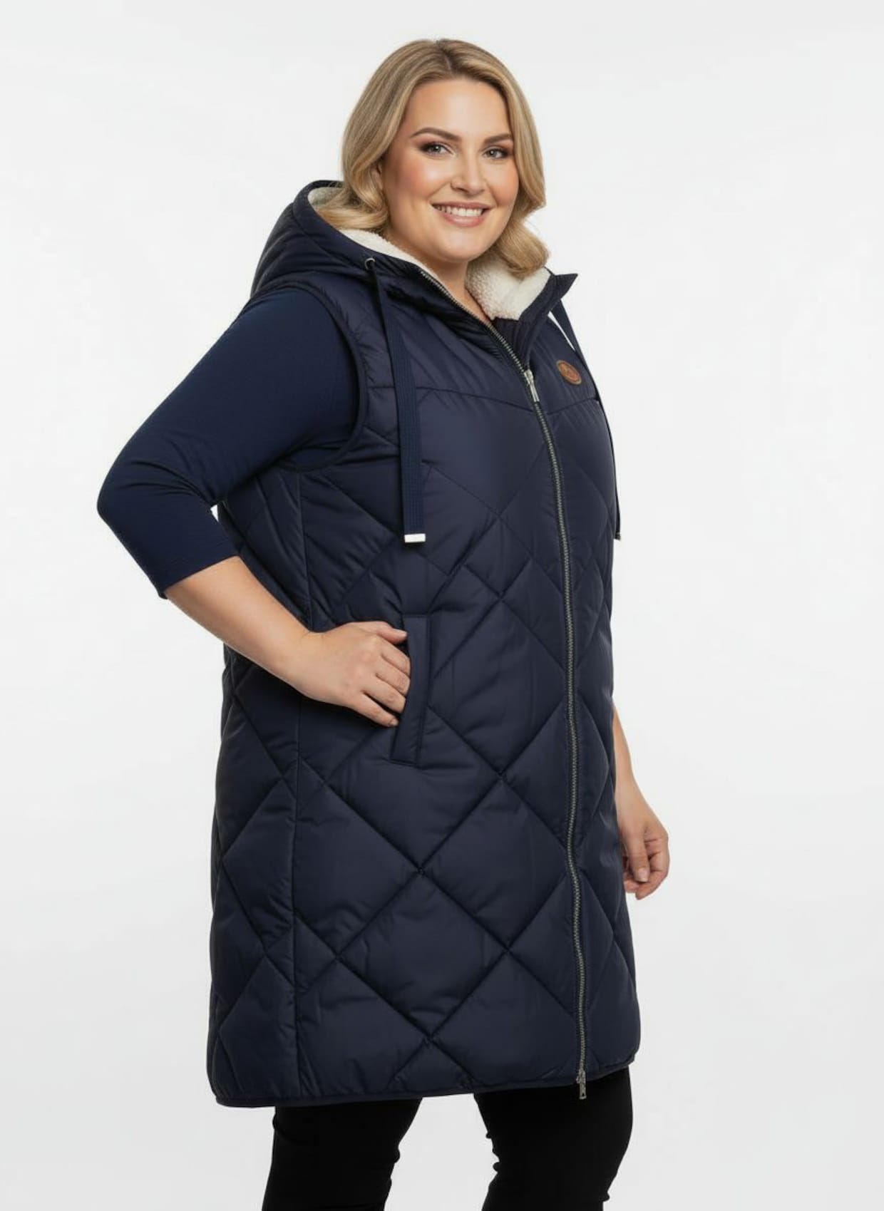 Kapuzenweste mit Fleece-Futter - marine