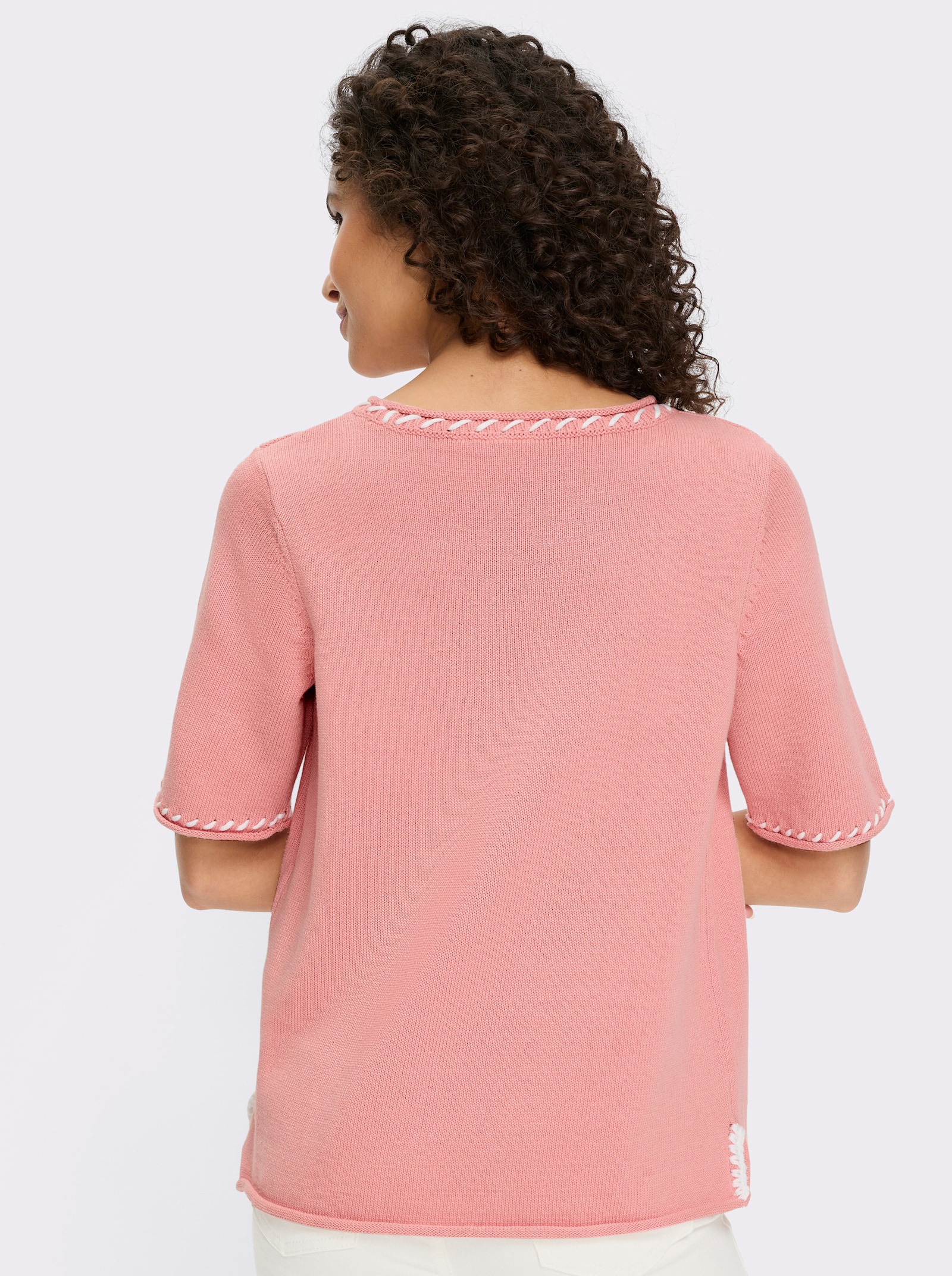 heine Kurzarmpullover mit Seitenschlitzen - rosenquarz-weiß