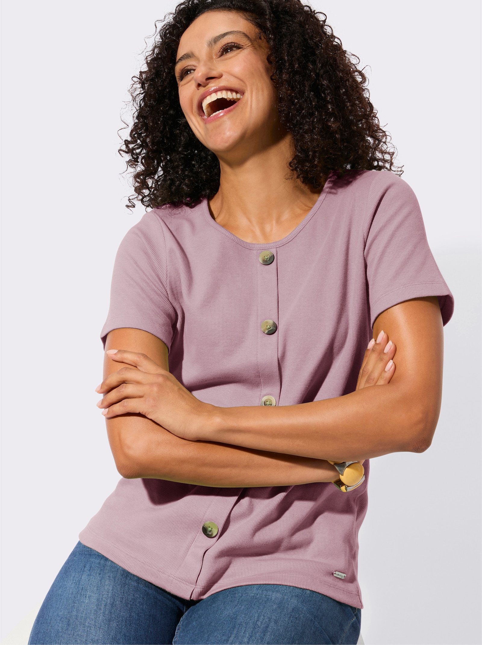 Rundhalsshirt in Rippen-Jersey-Qualität - mauve