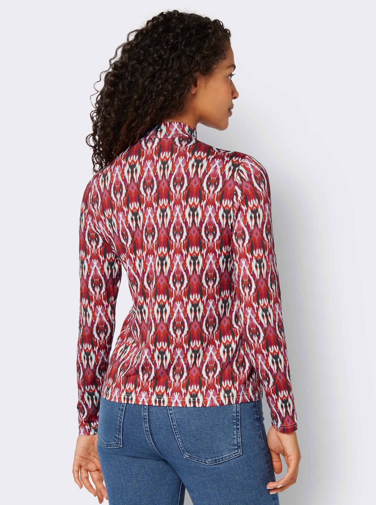 Shirt met opstaande kraag - roestrood bedrukt