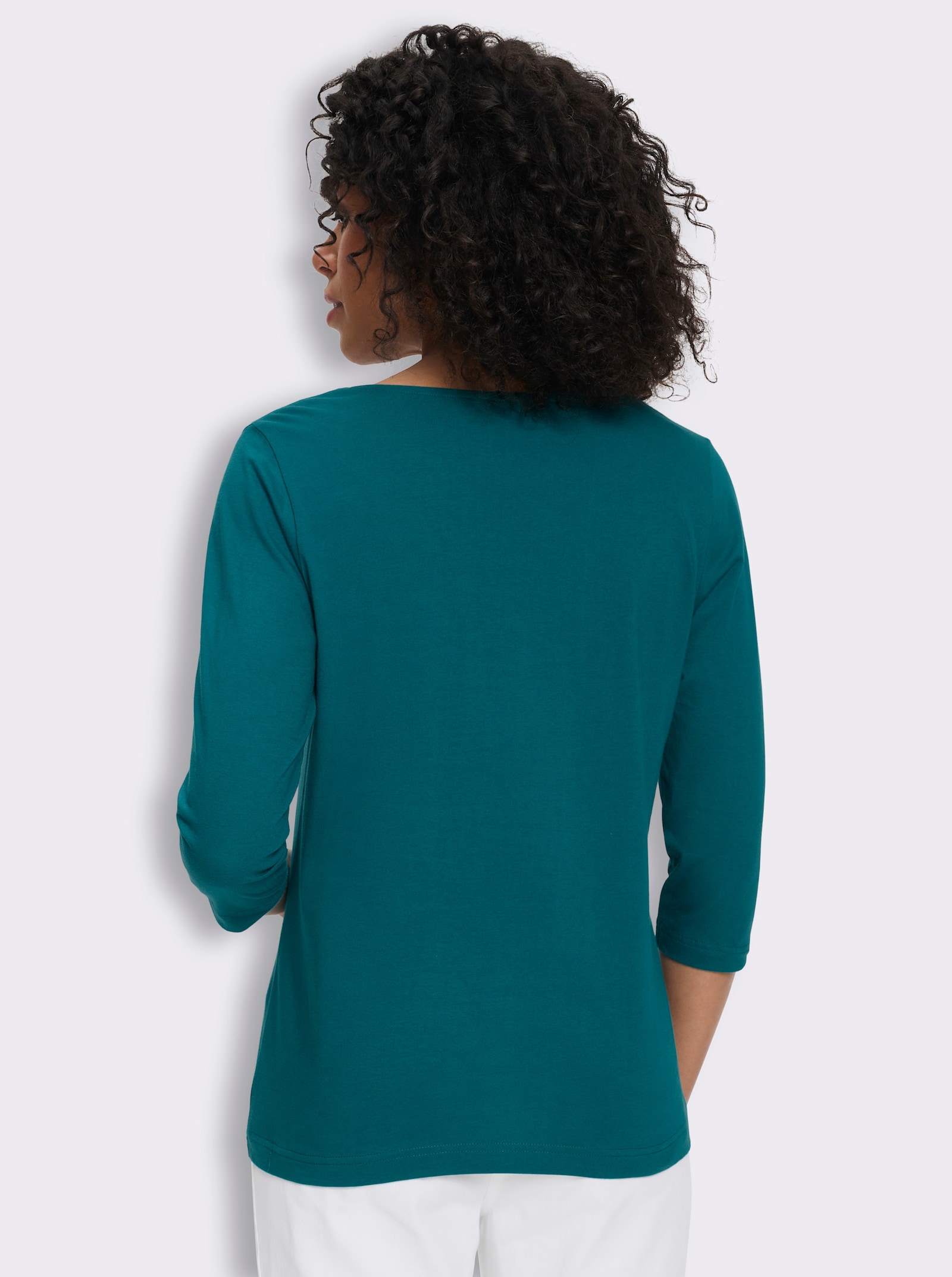 3/4-Arm-Shirt mit Herz-Ausschnitt, Baumwolle - aquapetrol