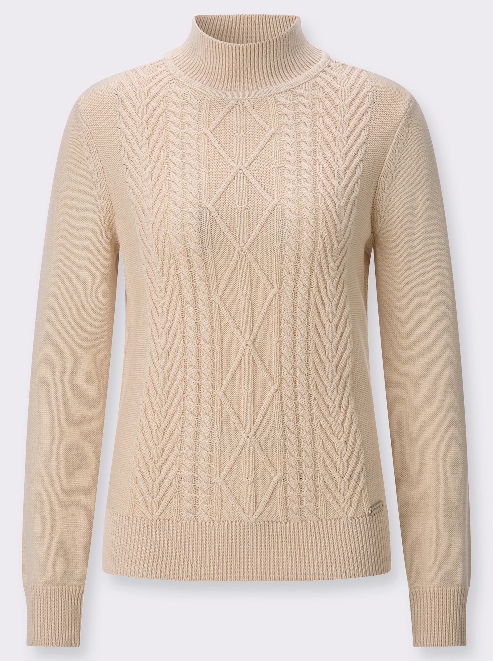 Stehkragenpullover mit Strickmuster - elfenbein