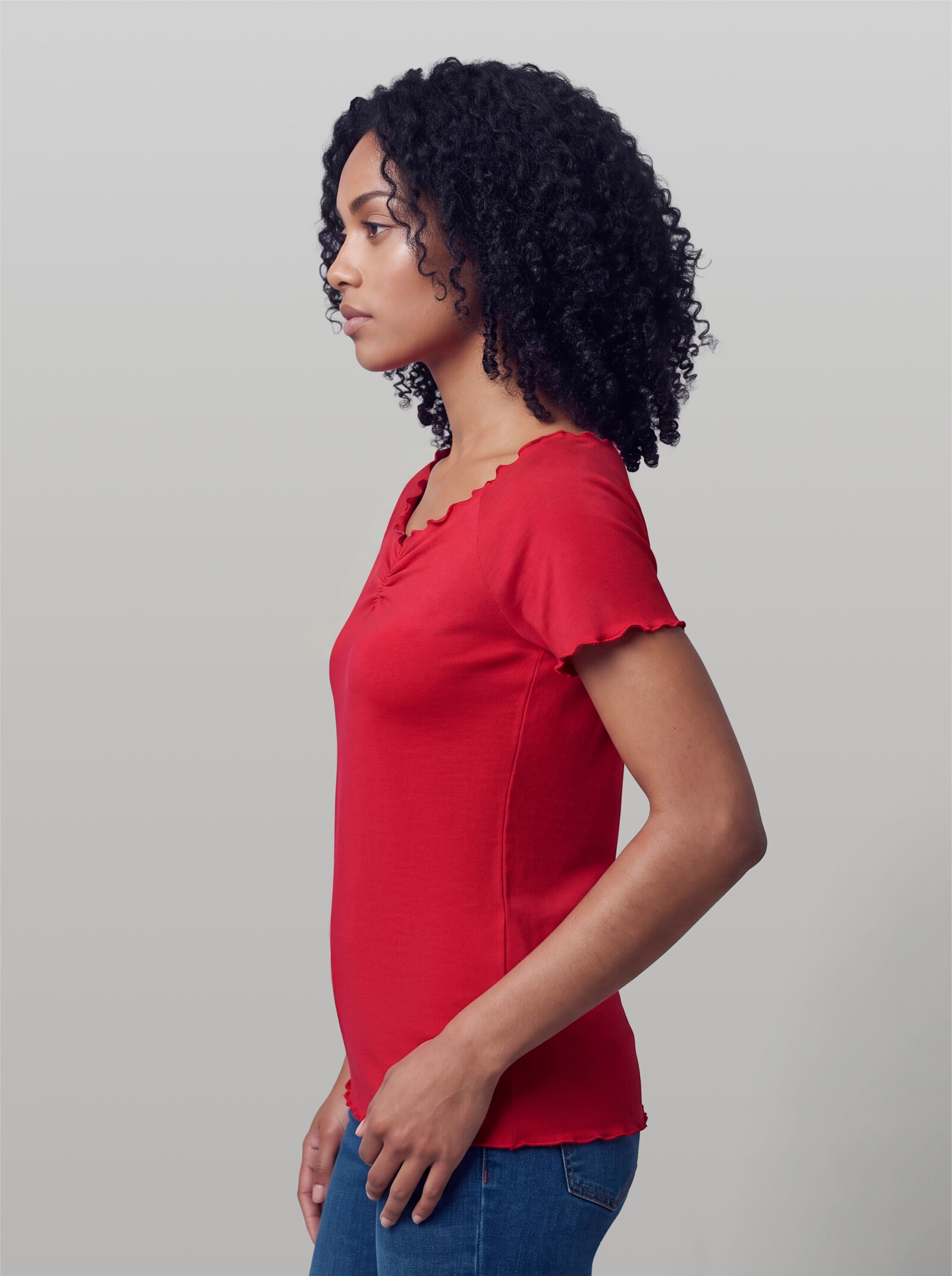 heine Kurzarmshirt mit Wellenkanten - erdbeere