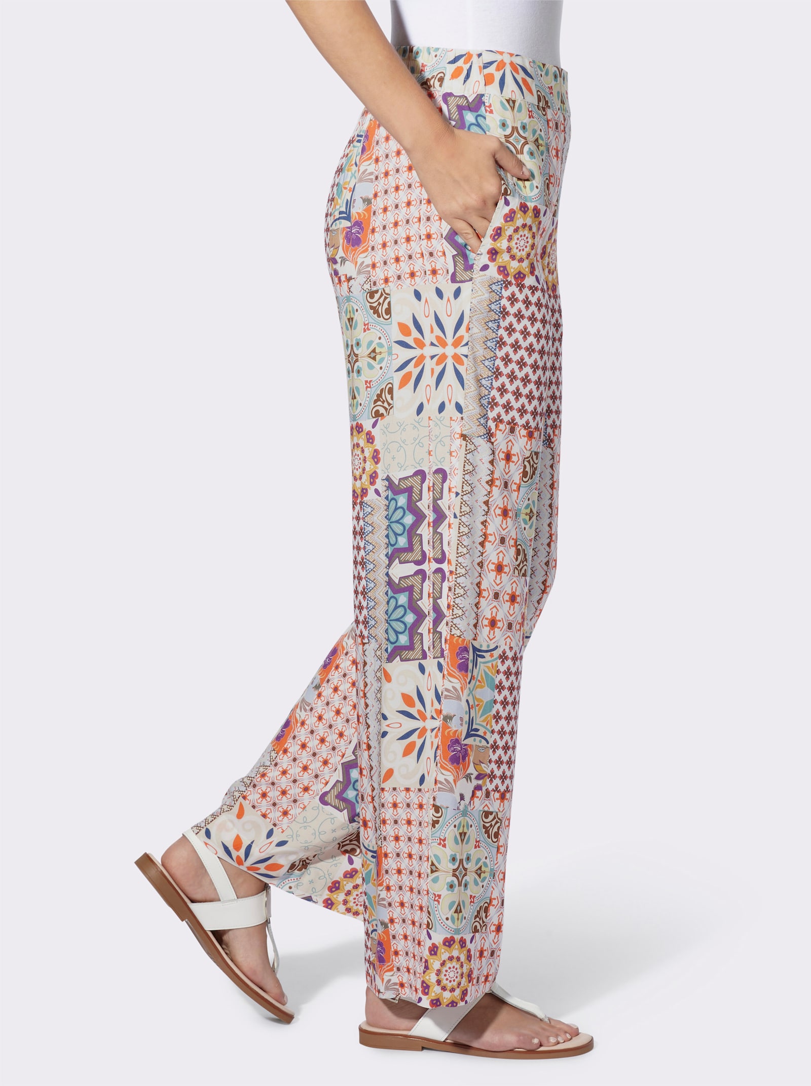 heine Druckhose in Patch-Optik - terra-lila-bedruckt