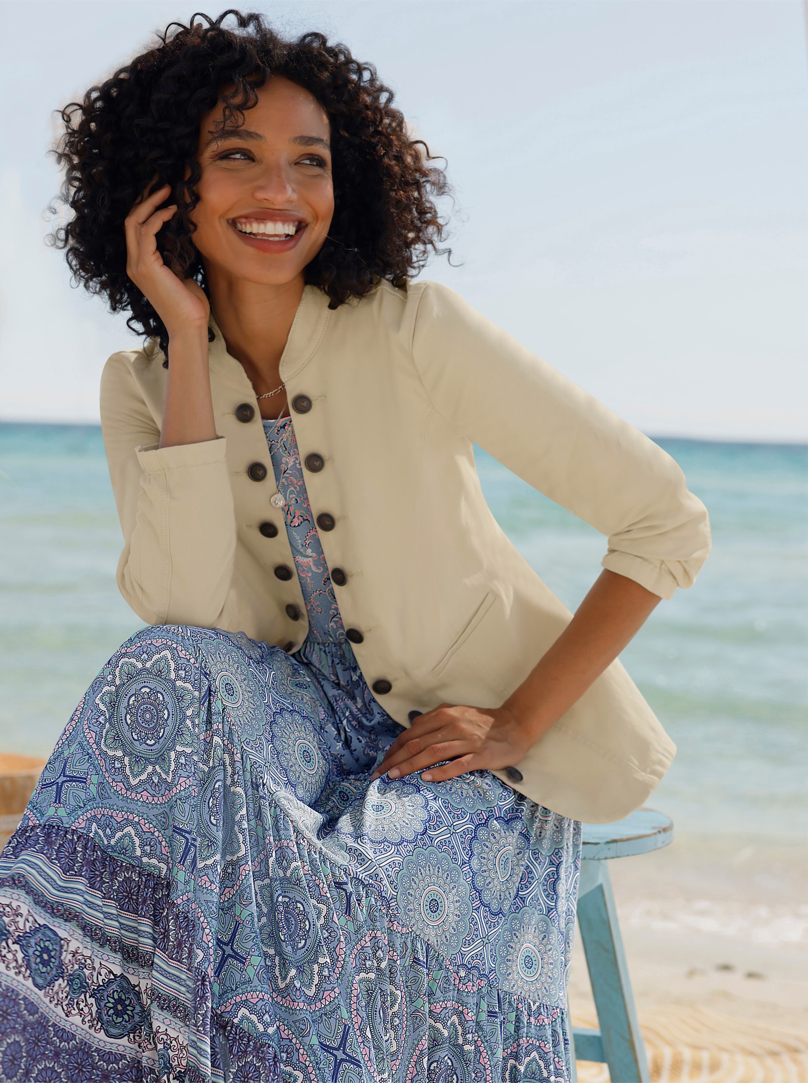 heine Jeansblazer mit Häkchenverschluss - sand