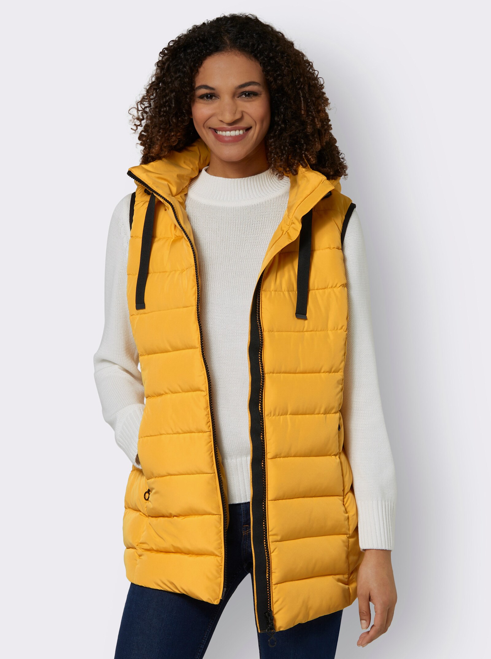 Steppweste mit abzippbarer Kapuze - ocker