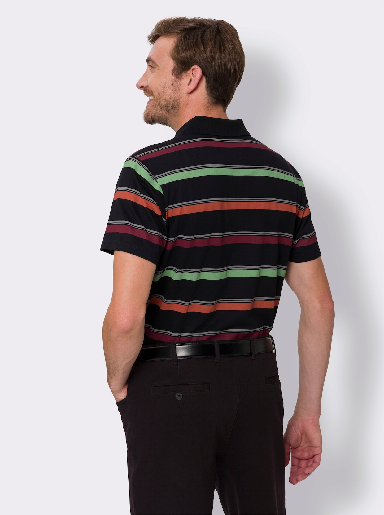 Kurzarm-Poloshirt - schwarz-geringelt