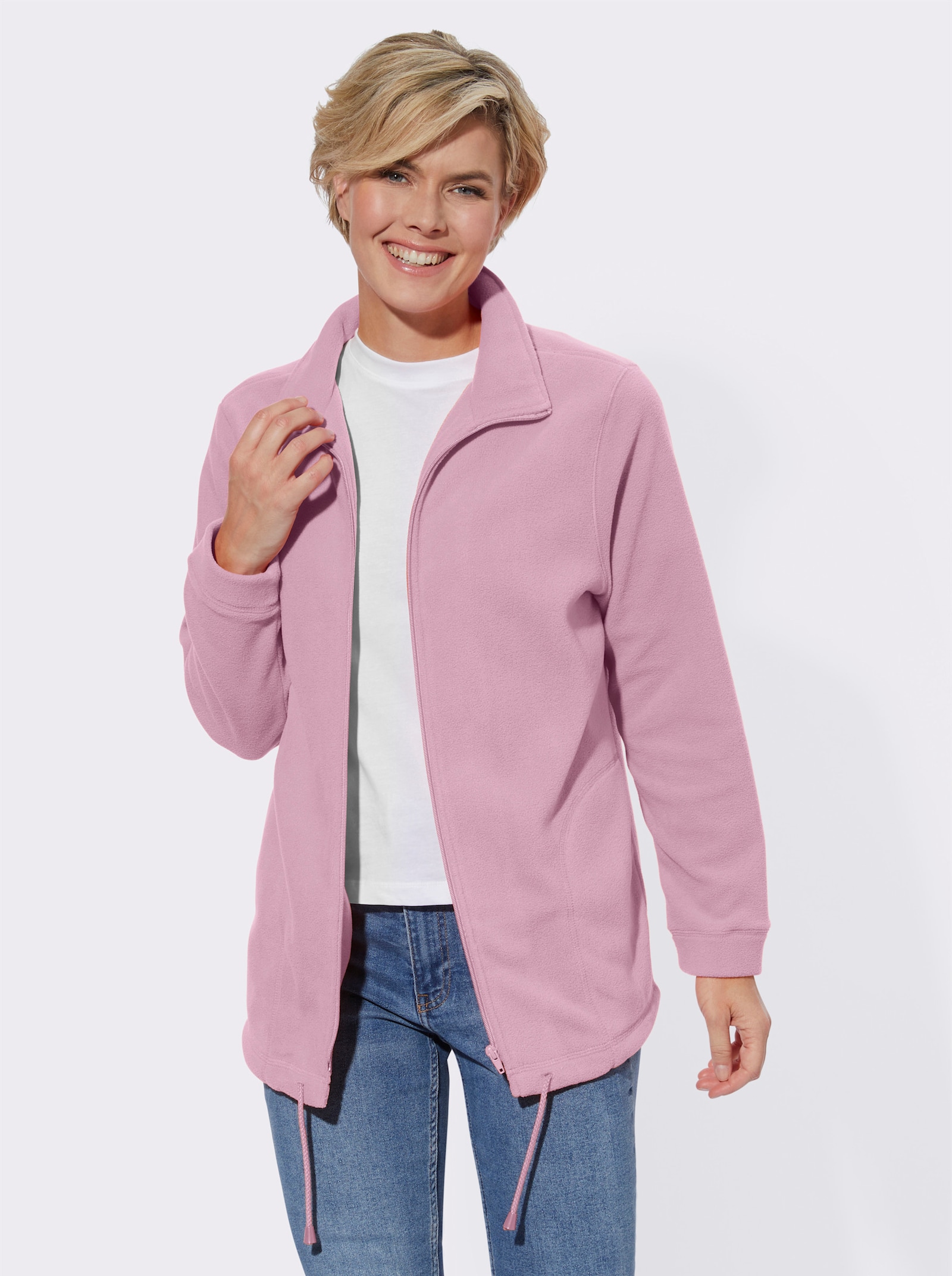 Fleecejacke Kordeldurchzug am Saum - rosé