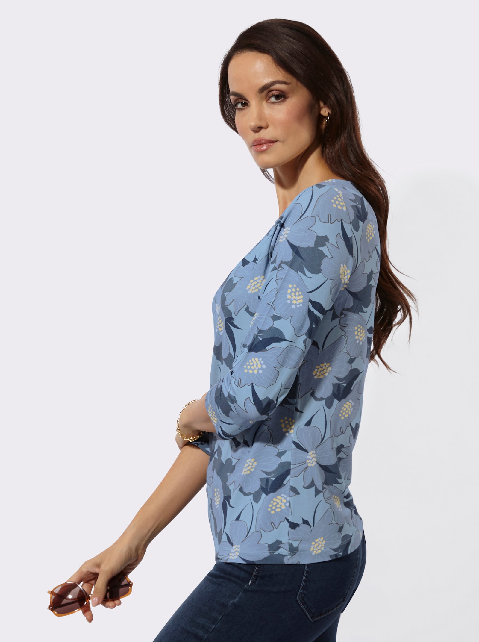 3/4-Arm-Shirt mit Blumen-Druck - eisblau-ecru-bedruckt