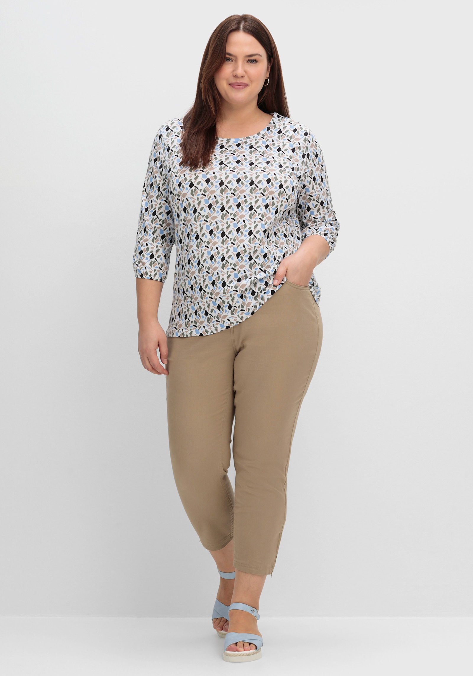 3/4-Arm-Shirt im Grafik-Dessin - ecru-bleu-bedruckt