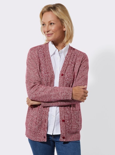 Strickjacke - kirsche-ecru-meliert