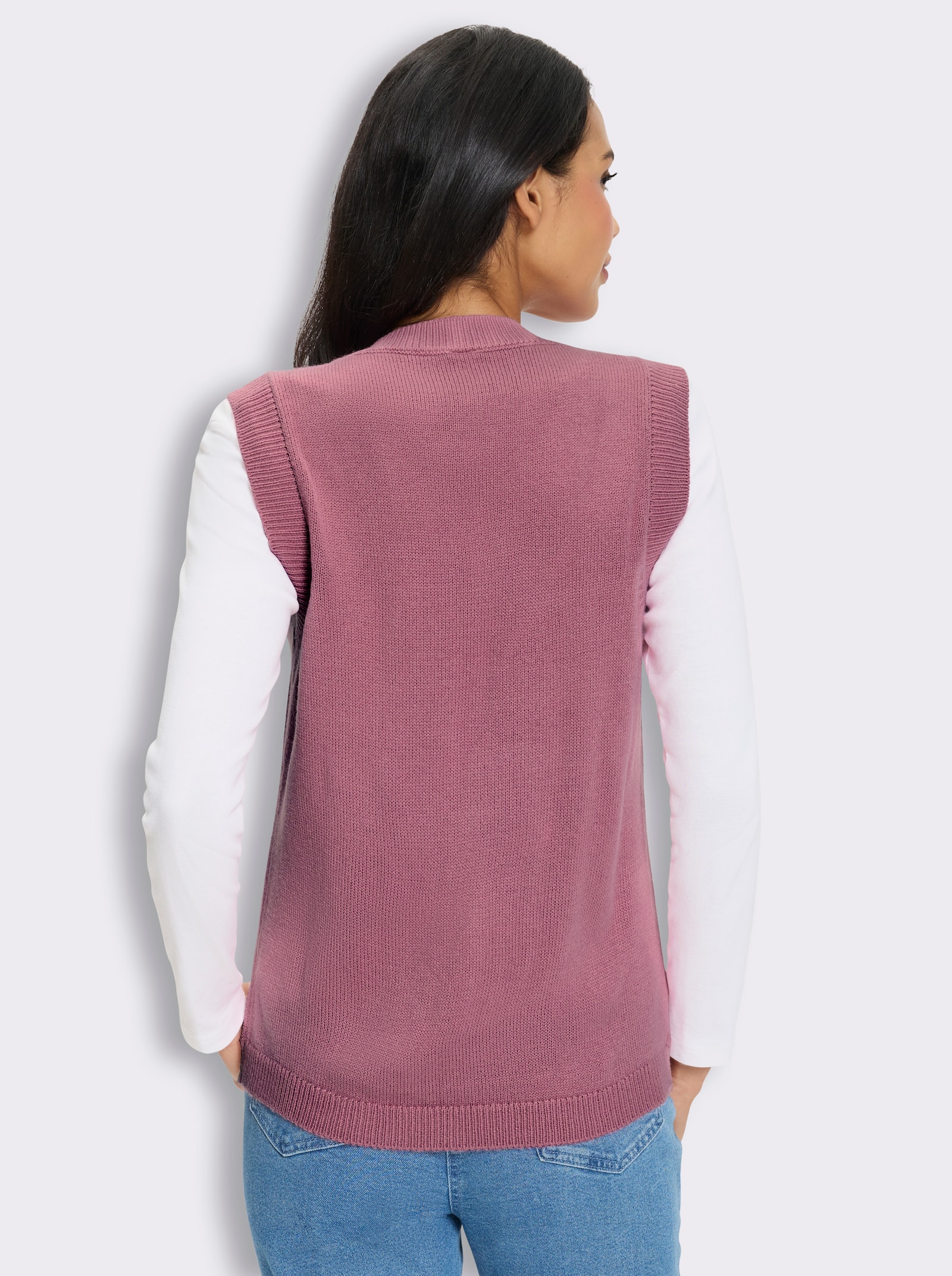 Strickweste mit abgerundetem Saum - altrosa