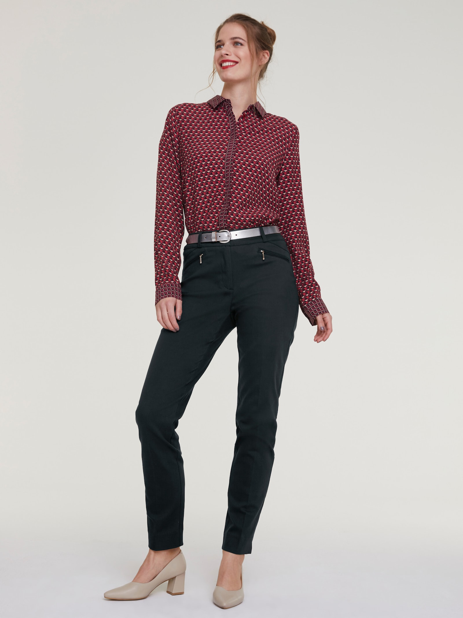 heine Hemdbluse im Minimal-Dessin - dunkelbeere-sand