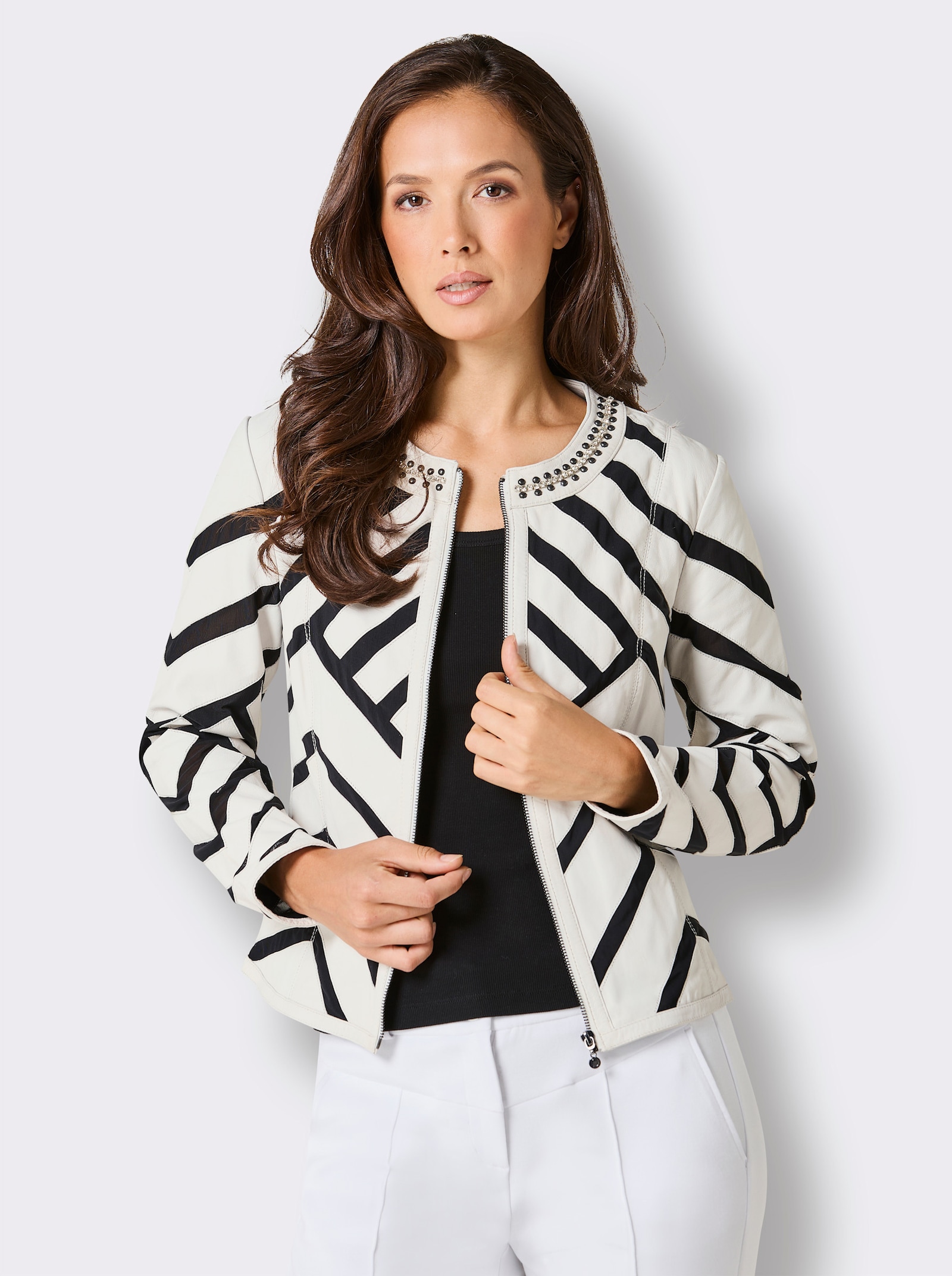 Mainpol Lederblazer mit Mesh-Einsätzen - ecru-schwarz