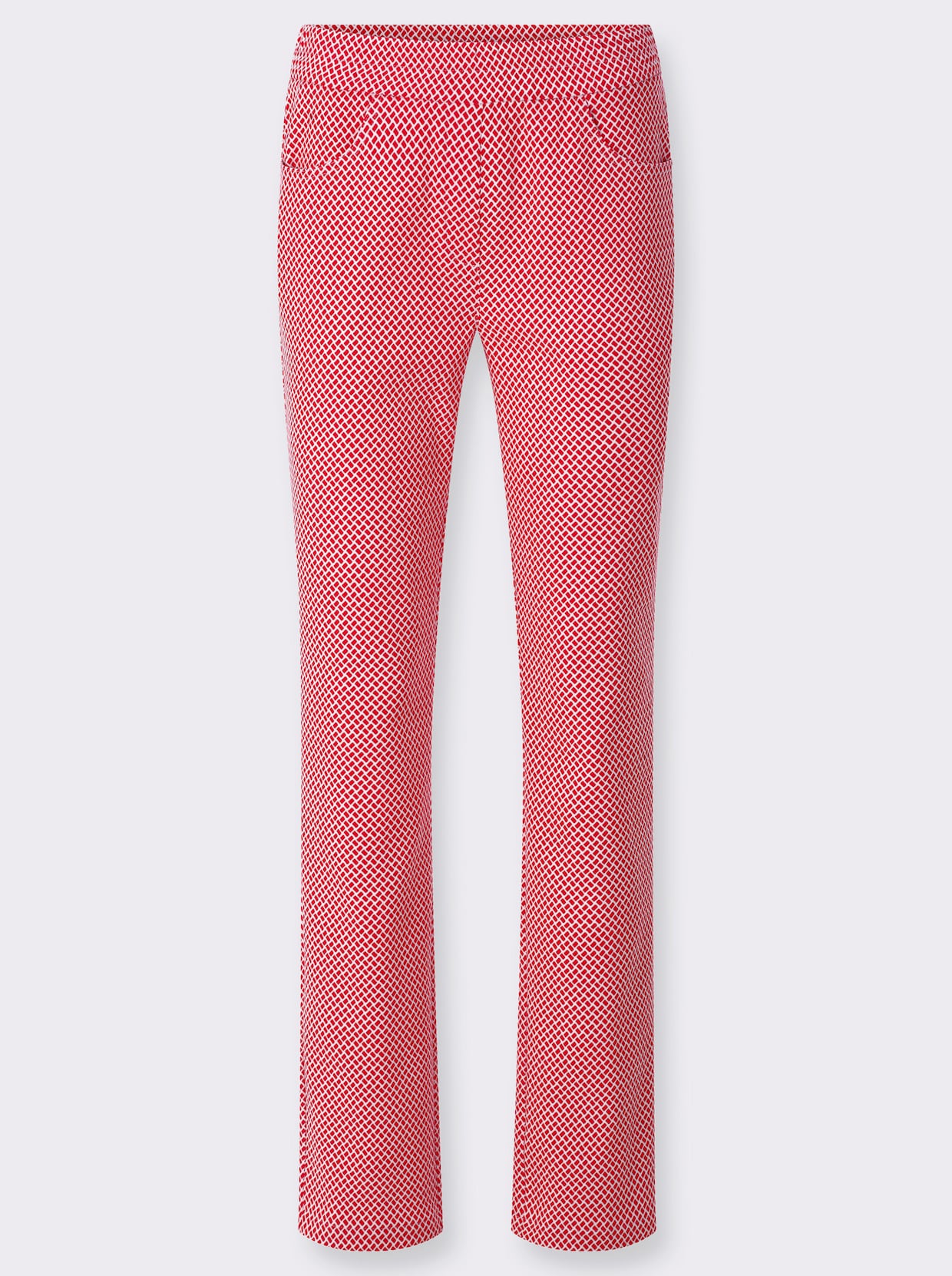 Stretch-Hose - rot-ecru-gemustert