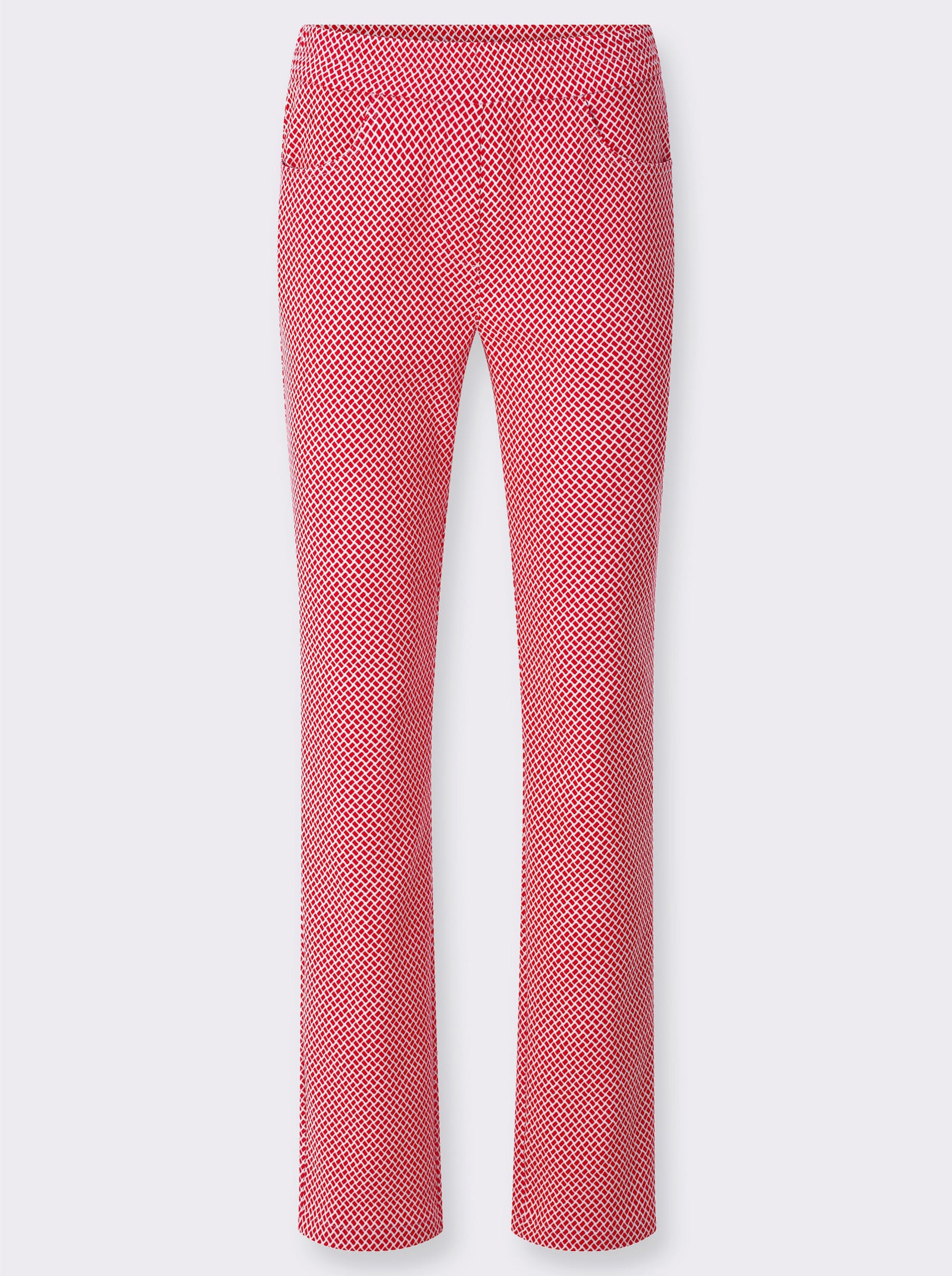 Stretch-Hose in knitterarmer Koffer-Qualität - rot-ecru-gemustert