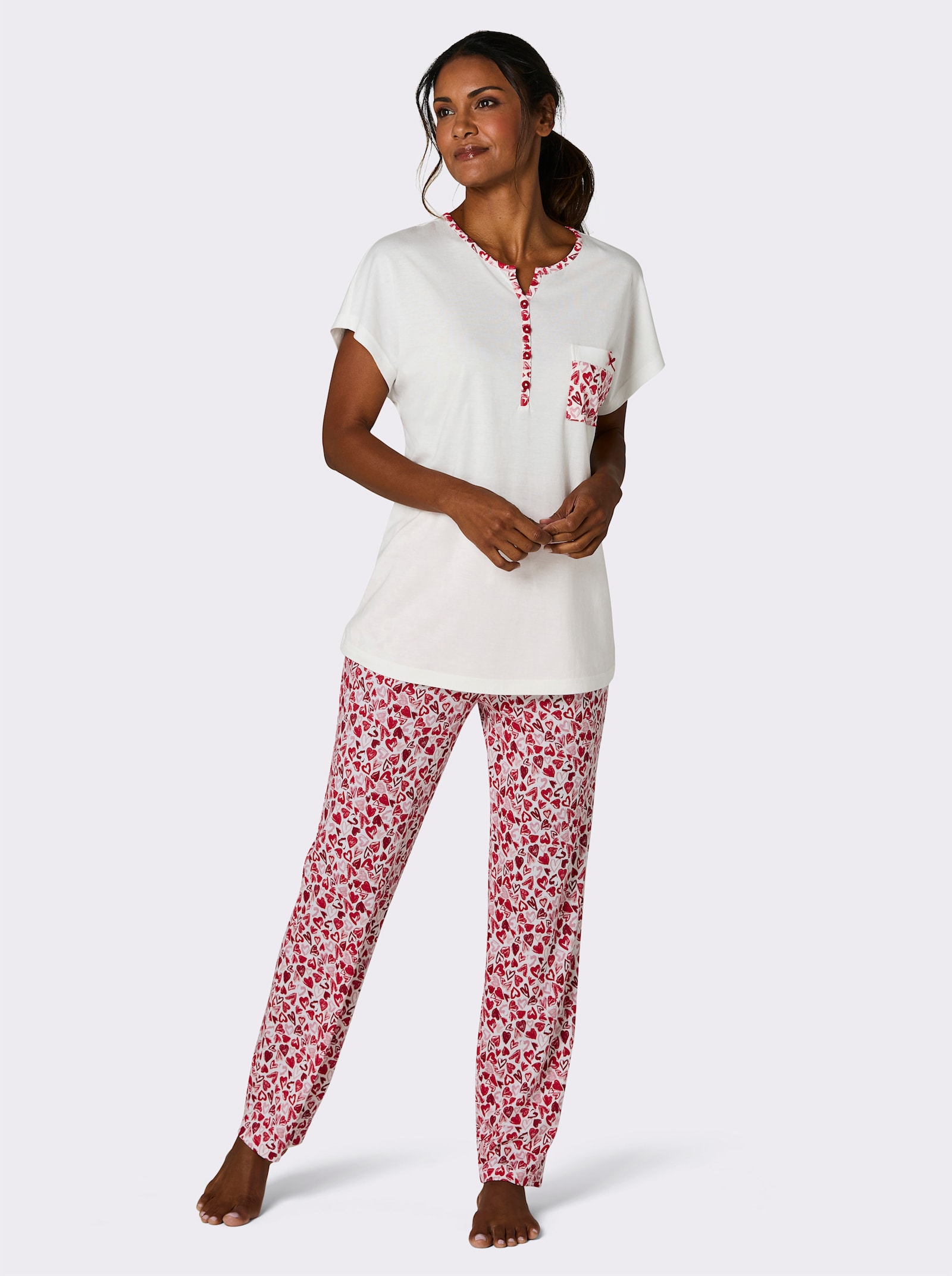 wäschepur Schlafanzug - ecru-rot-bedruckt