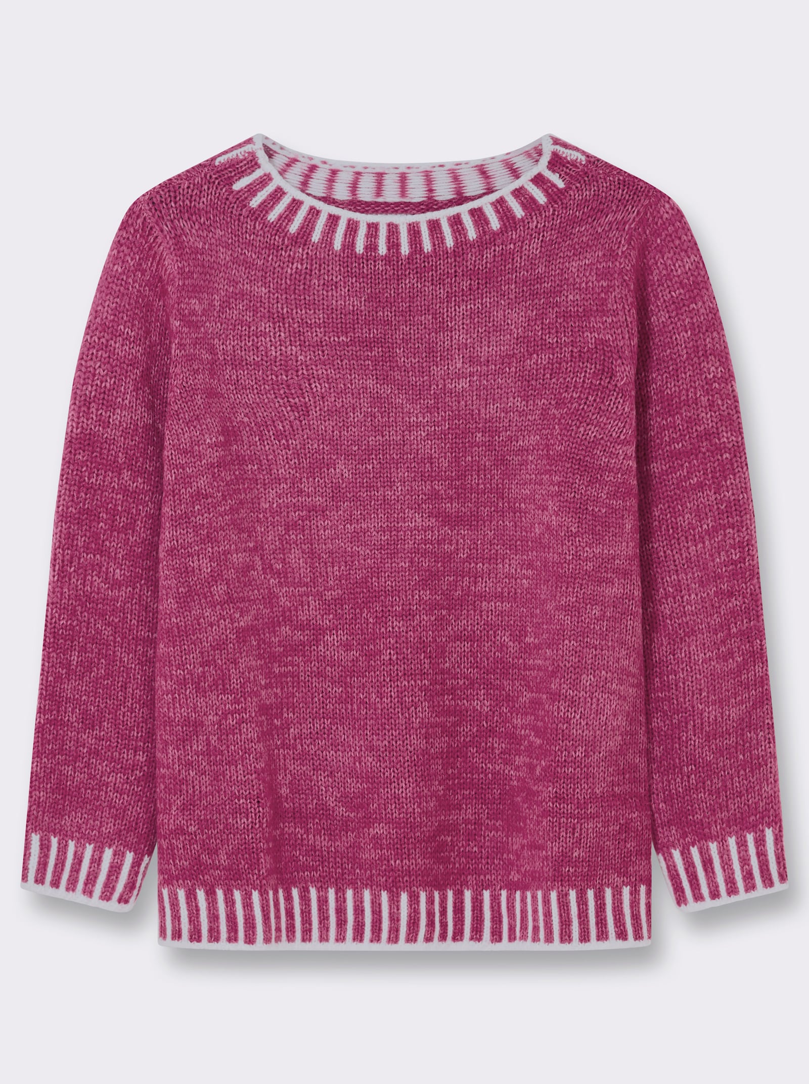 Langarm-Pullover mit effektvollen Kontrasten - magenta-ecru-gemustert