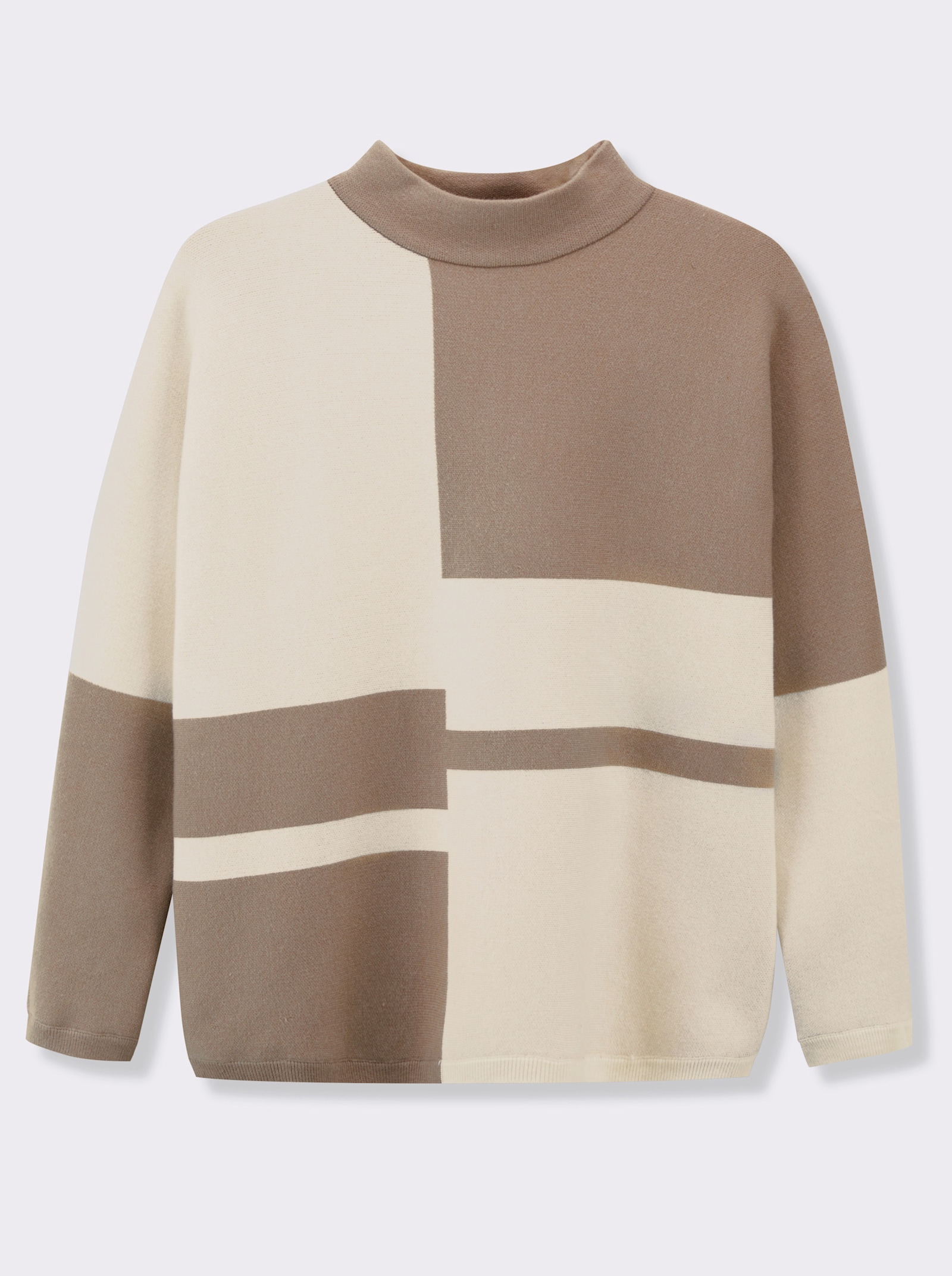 Jacquard-Pullover , Rückenteil einfarbig - beige-ecru-gemustert