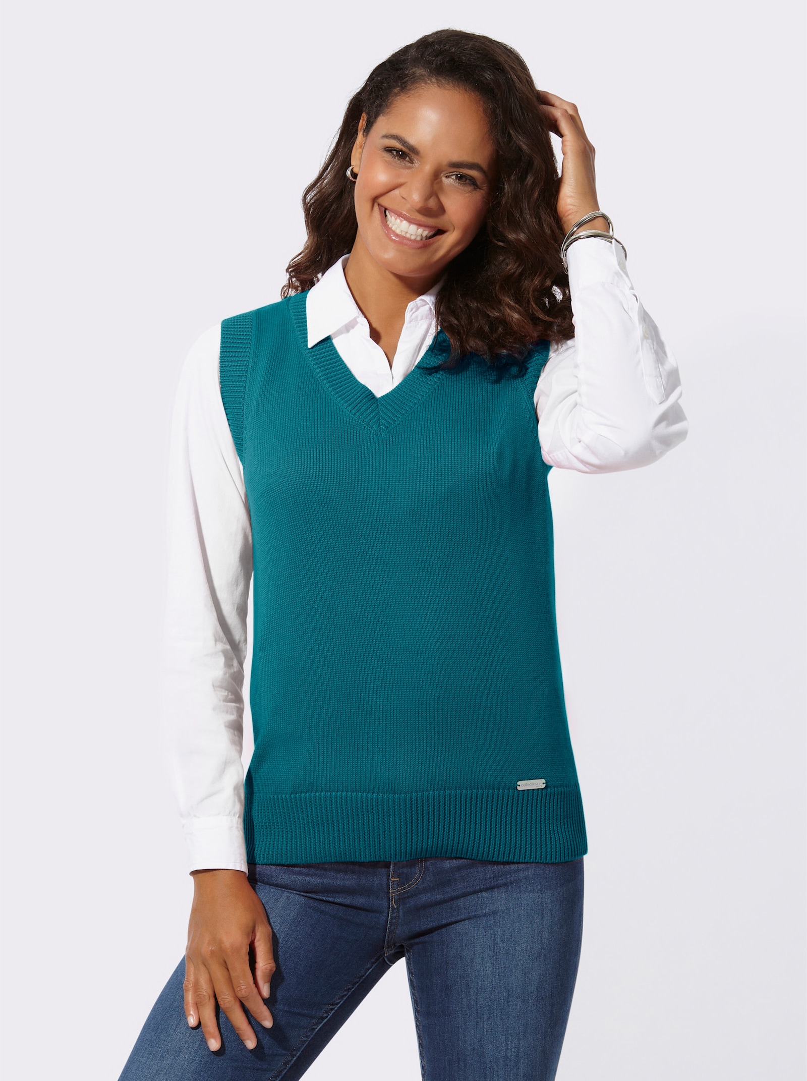 Pullunder mit Ripp-Abschlüssen - petrol