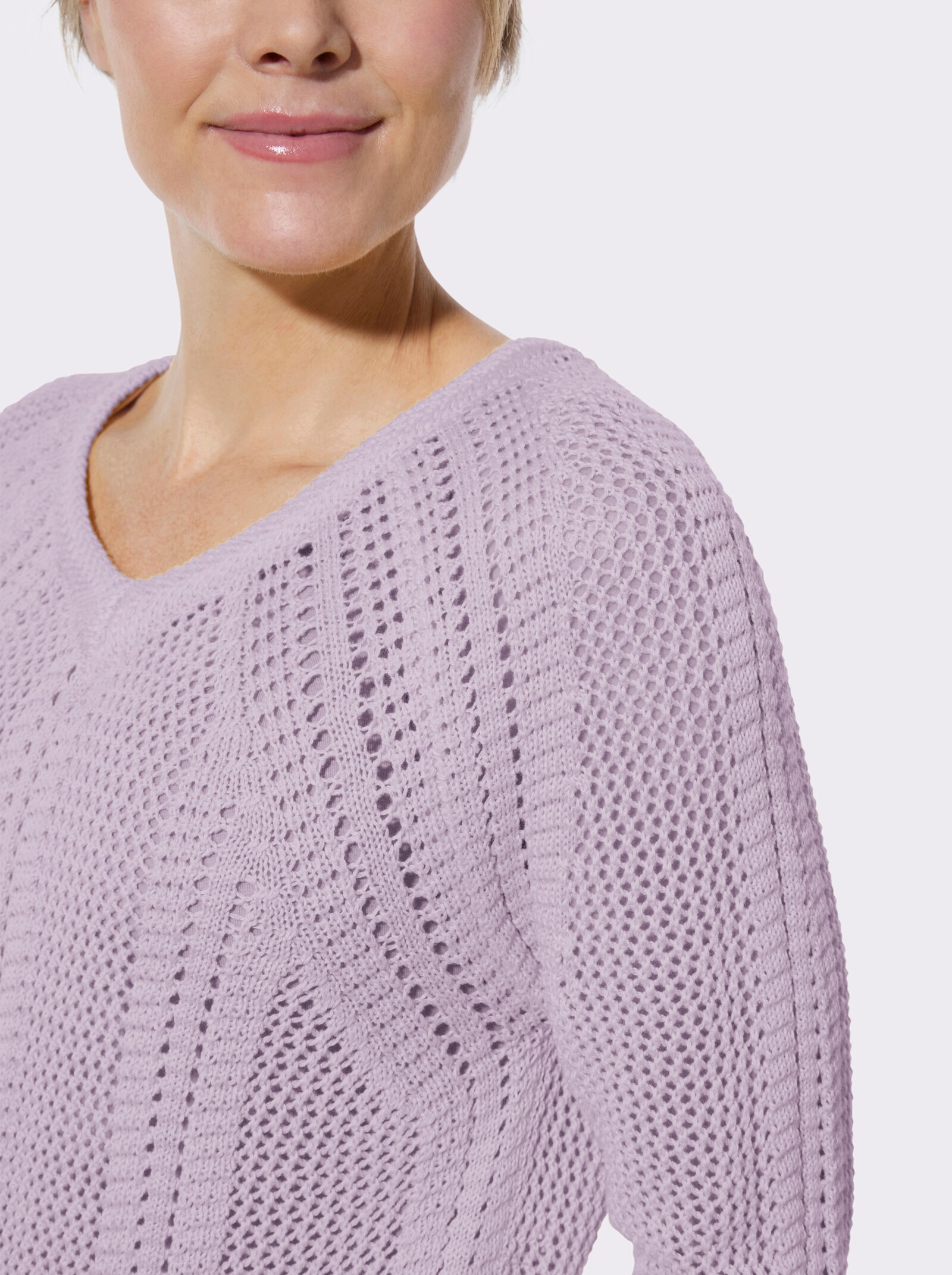 Ajourpullover mit Raglanärmel - flieder