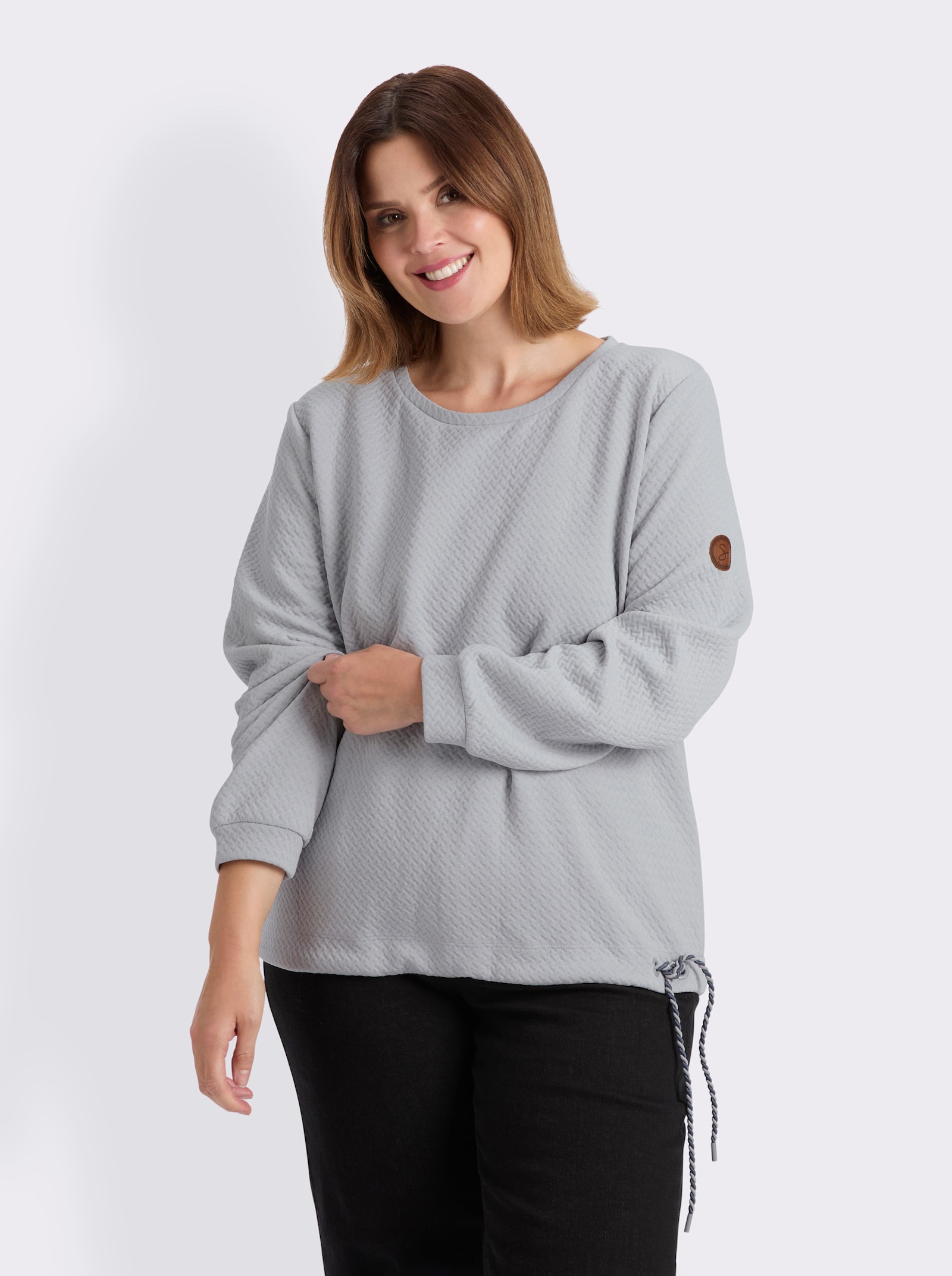sheego Sweatshirt in strukturierter Optik - hellgrau