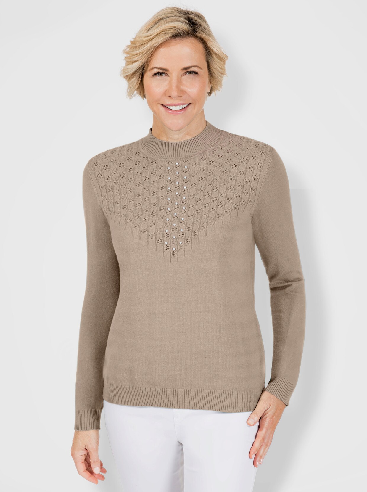 Stehkragenpullover - sesam