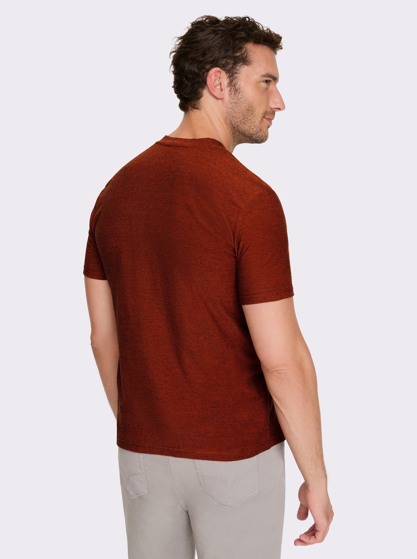 Catamaran Kurzarmshirt mit zweifarbigem Streifen-Muster - terra-schwarz-gestreift