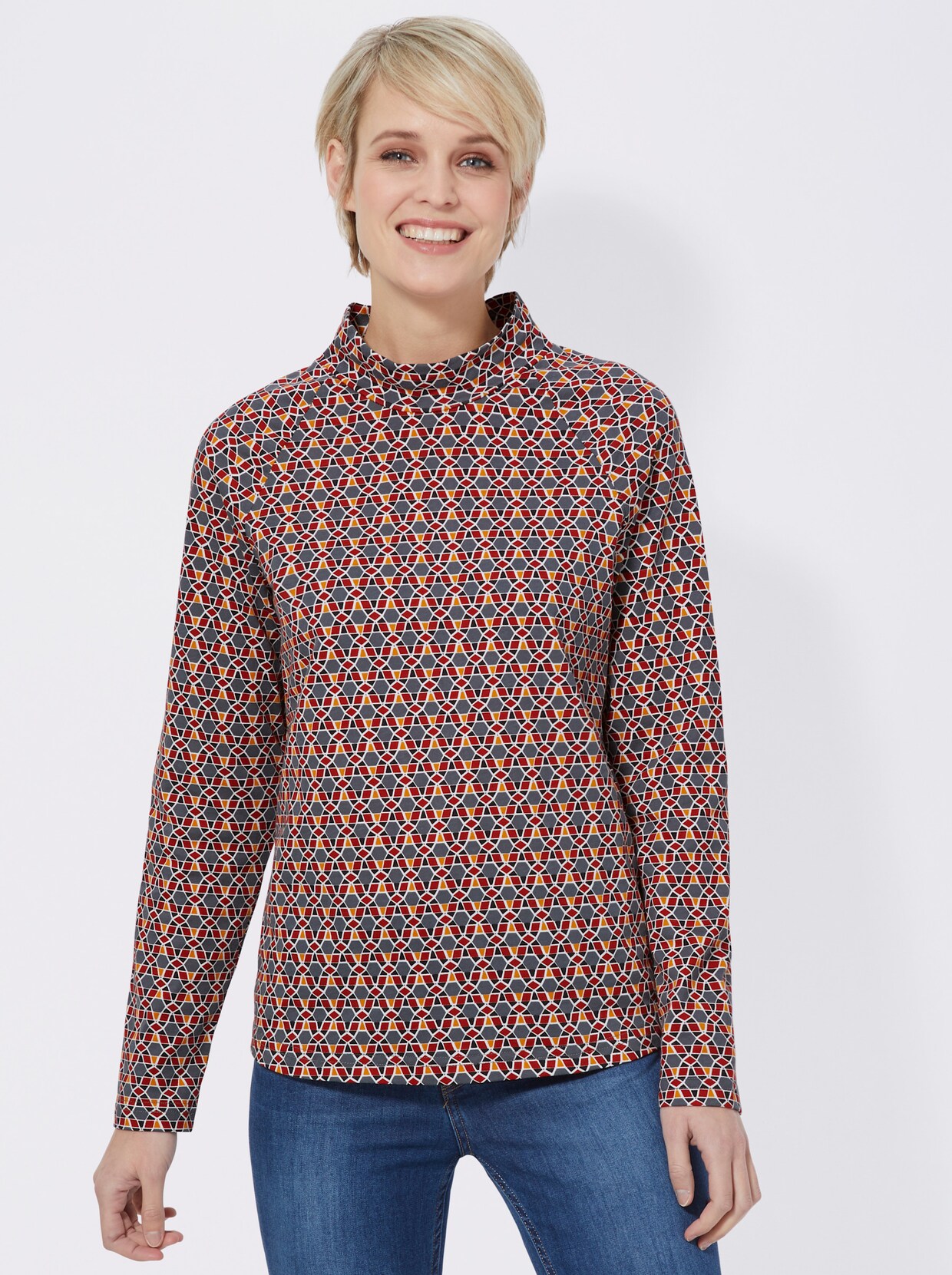 Langarmshirt - ocker-gemustert