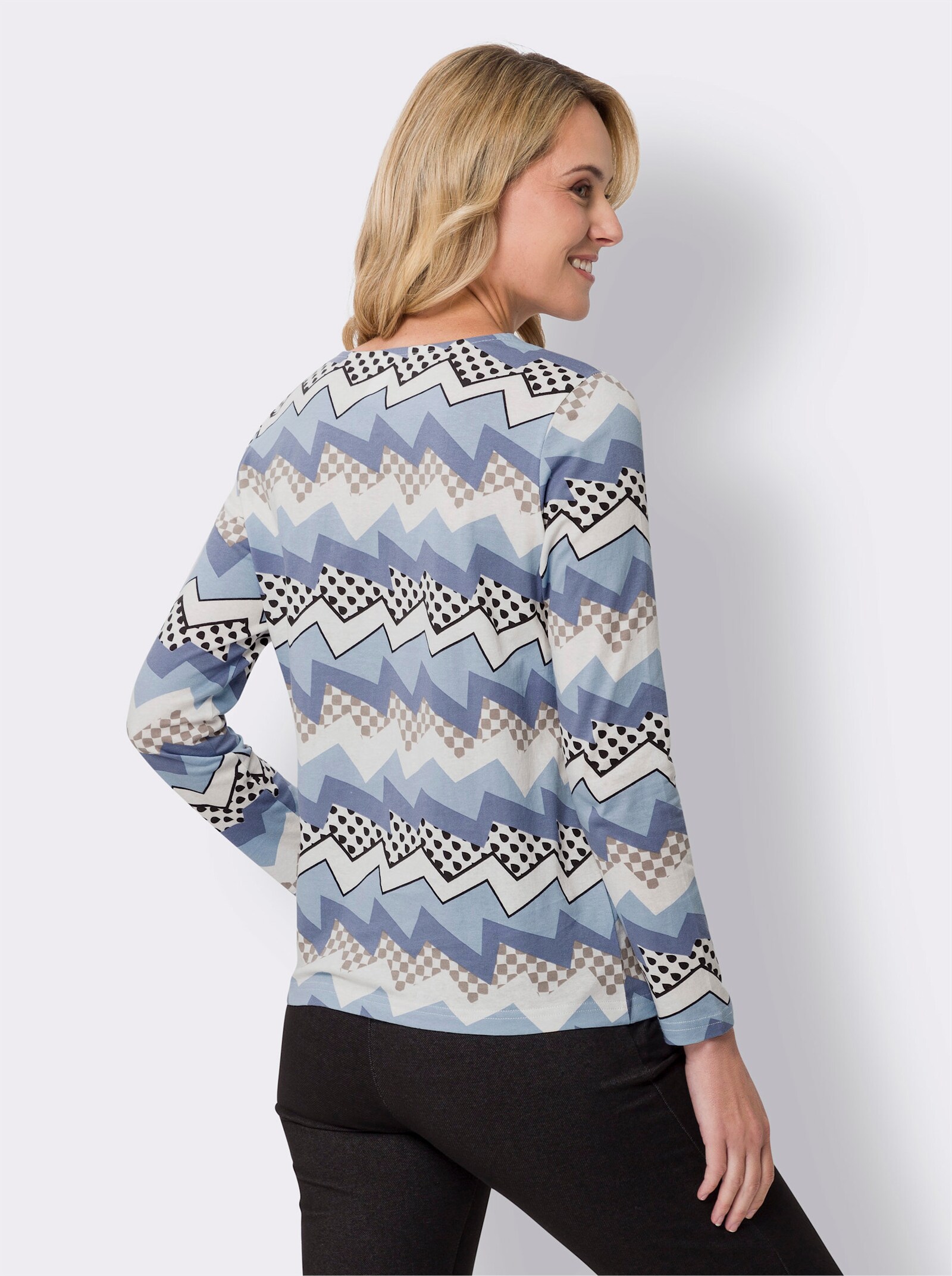 Tričko, okr. výstr., kľukatka - Ľadovo modro-modrosivá potlač