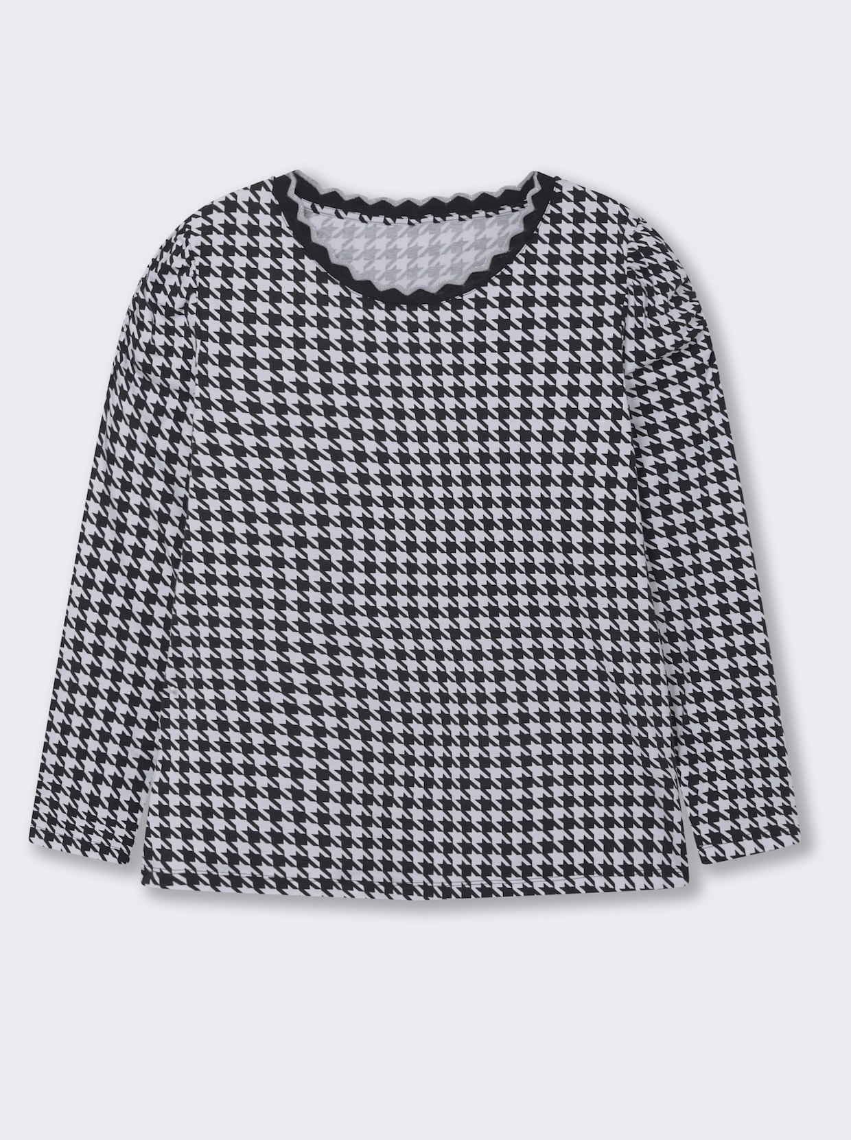 Rundhalsshirt mit Hahnentritt-Muster - schwarz-weiß-gemustert
