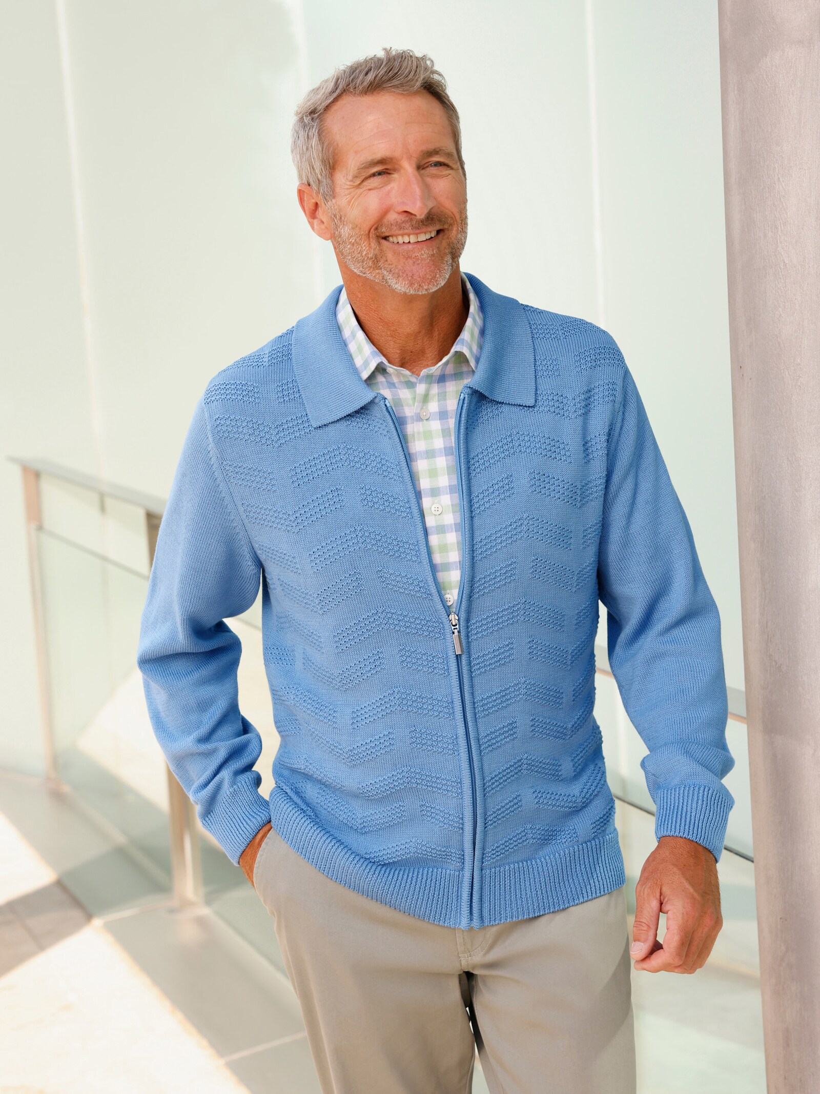 Marco Donati Strickjacke mit Reißverschluss - himmelblau