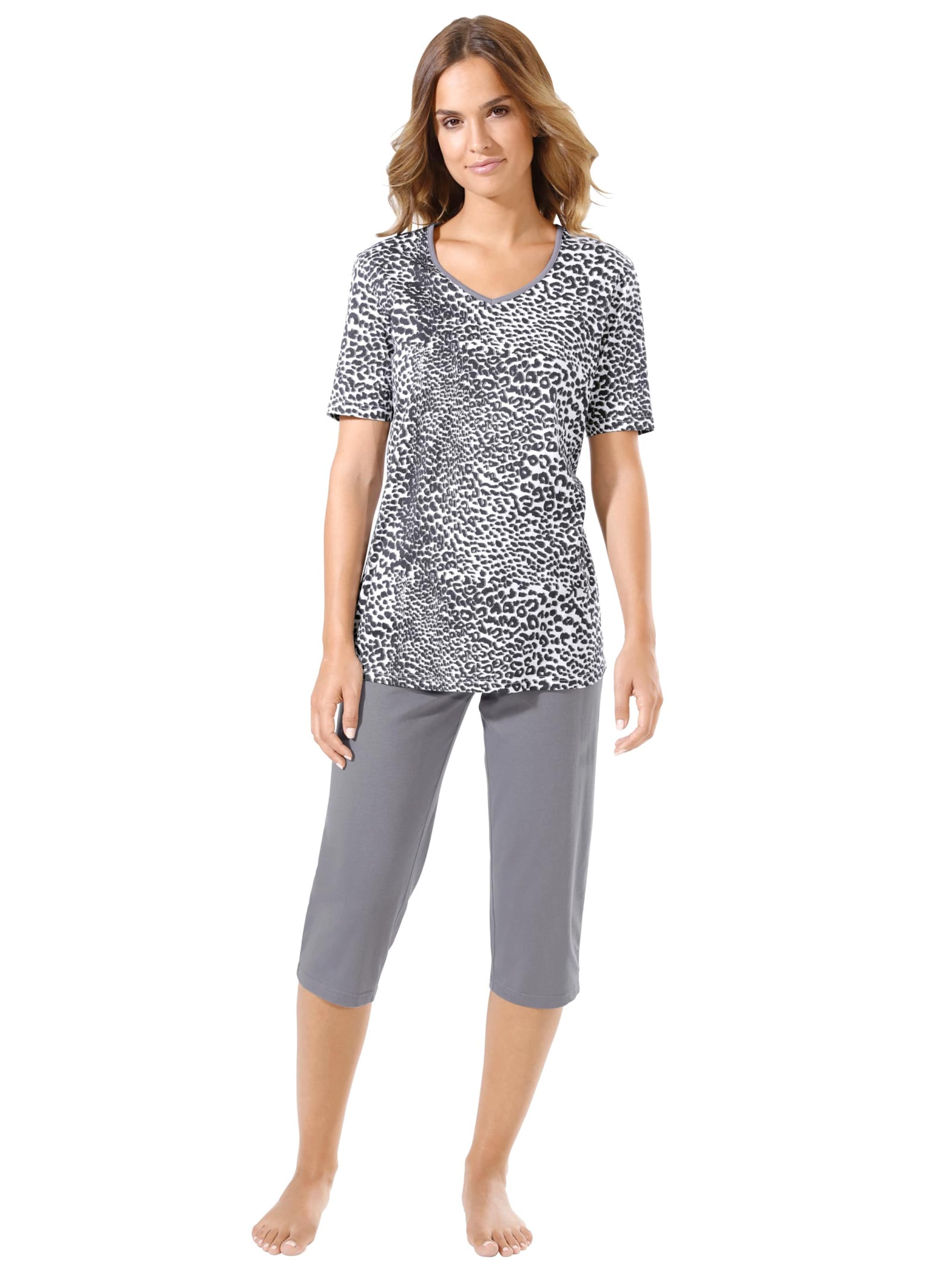 Capri-Schlafanzug - weiß-grau-bedruckt