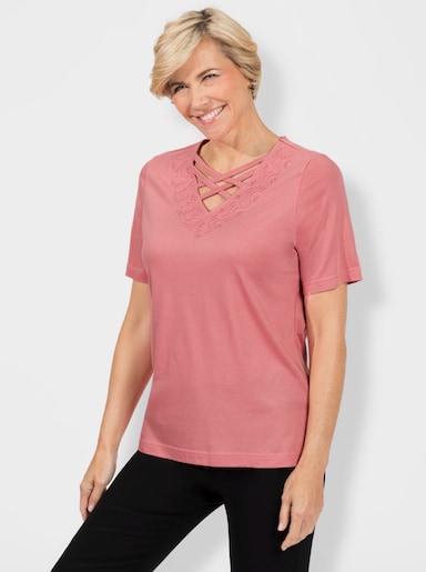 Kurzarmshirt mit Bänderverzierung - flamingo