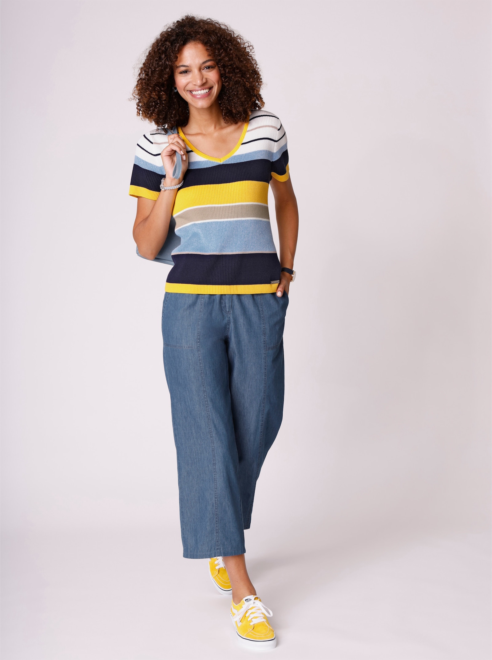 7/8-jeans met siernaad voor, wijde pijpen - blue-stonewashed