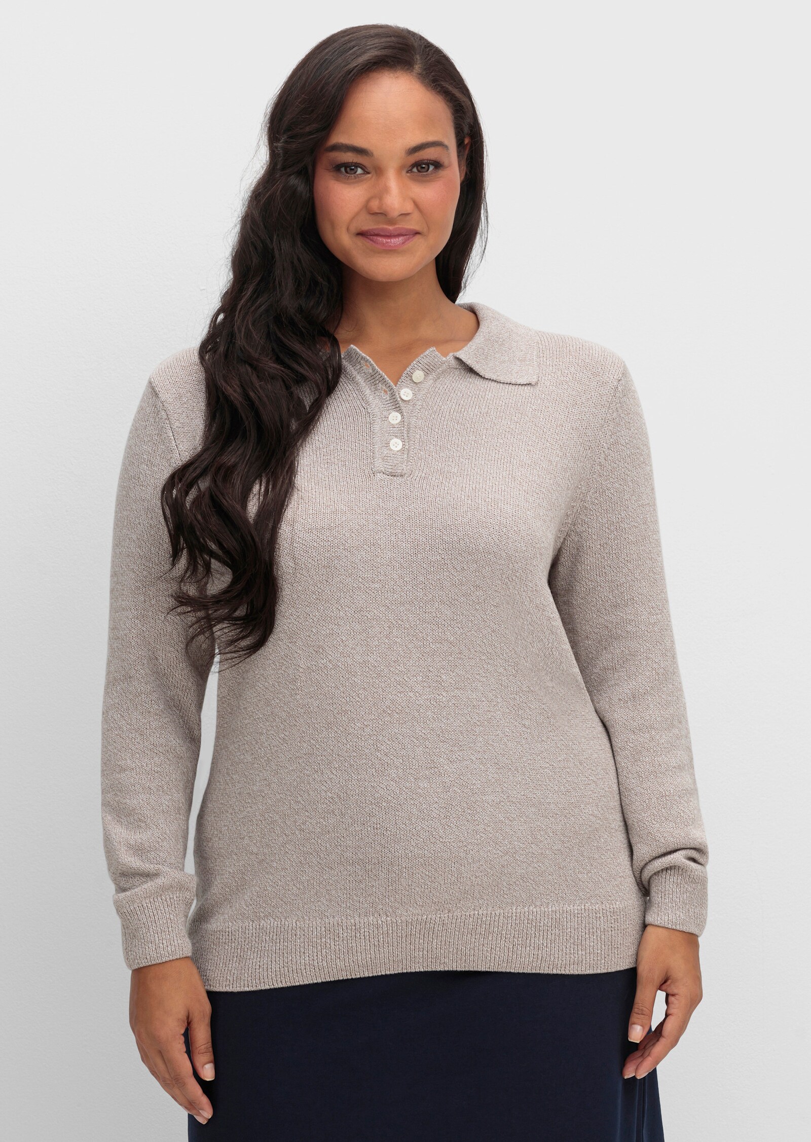Polopullover aus meliertem Garn - taupe-meliert