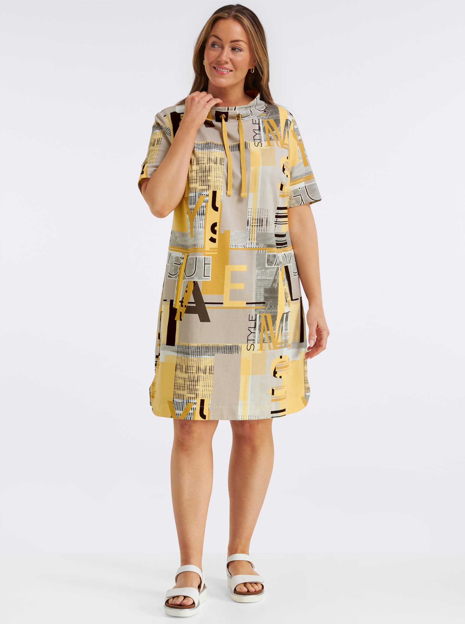 Jerseykleid mit Lettering-Print - ocker-sand-bedruckt