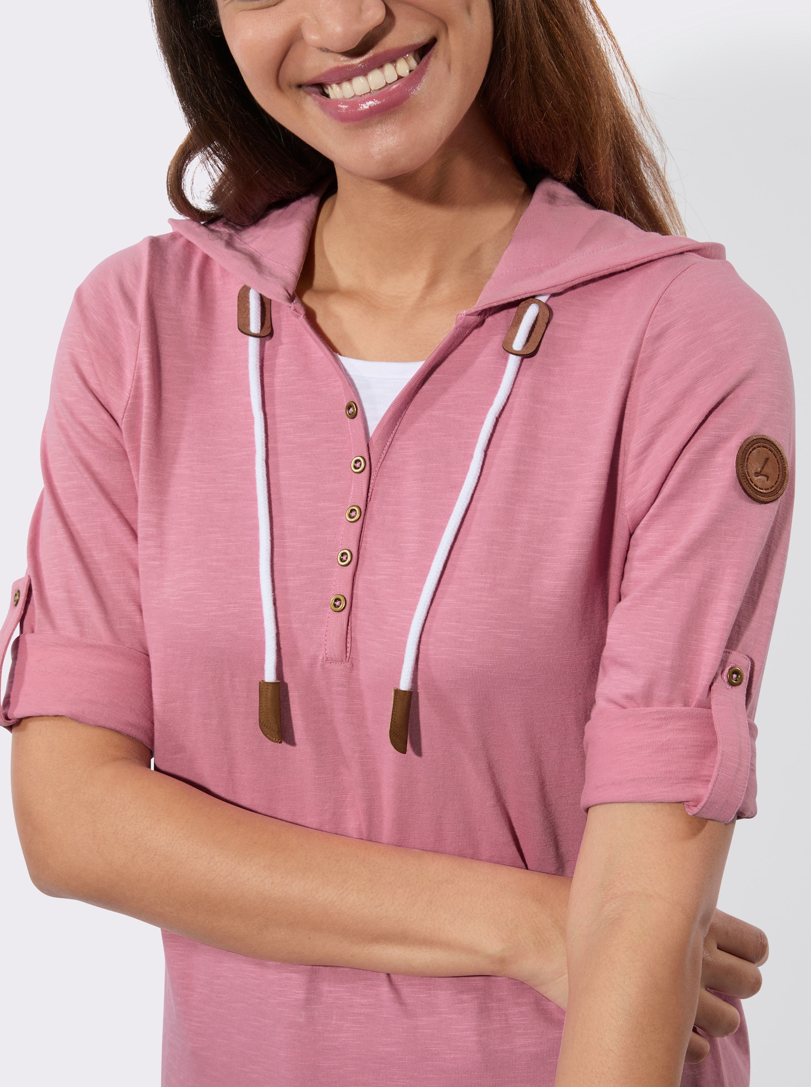 2-in-1-Shirt mit Kapuze - altrosa-weiß