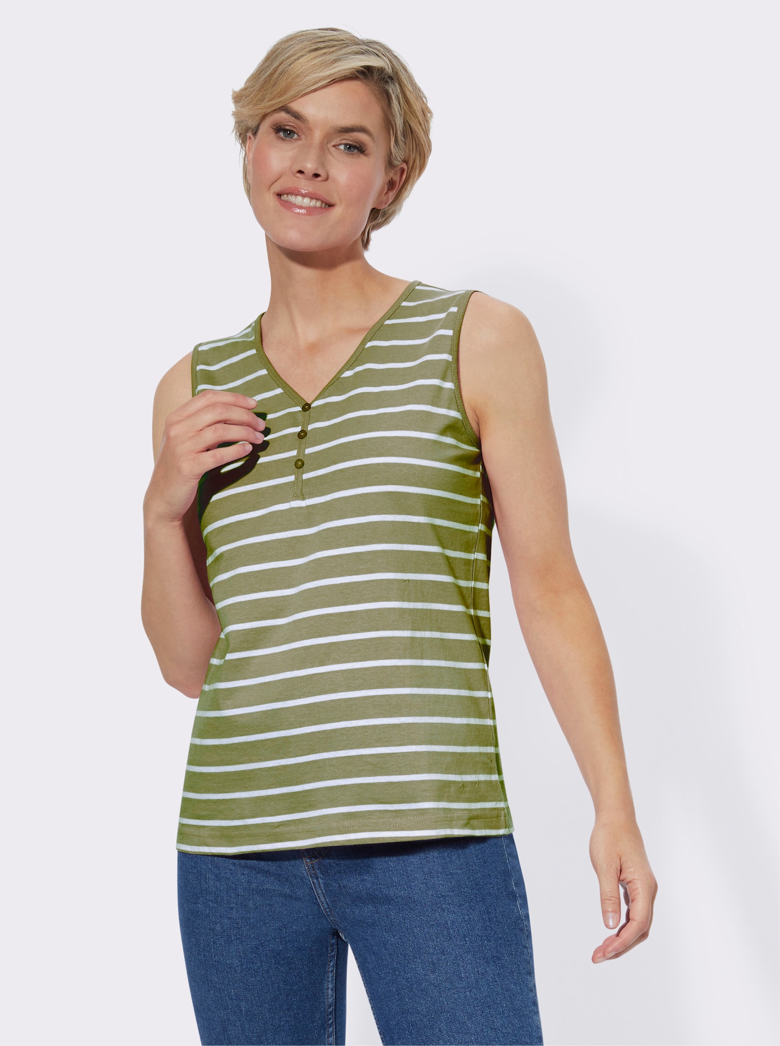 Shirttop mit garngefärbtem Ringel - schilf-weiss-geringelt