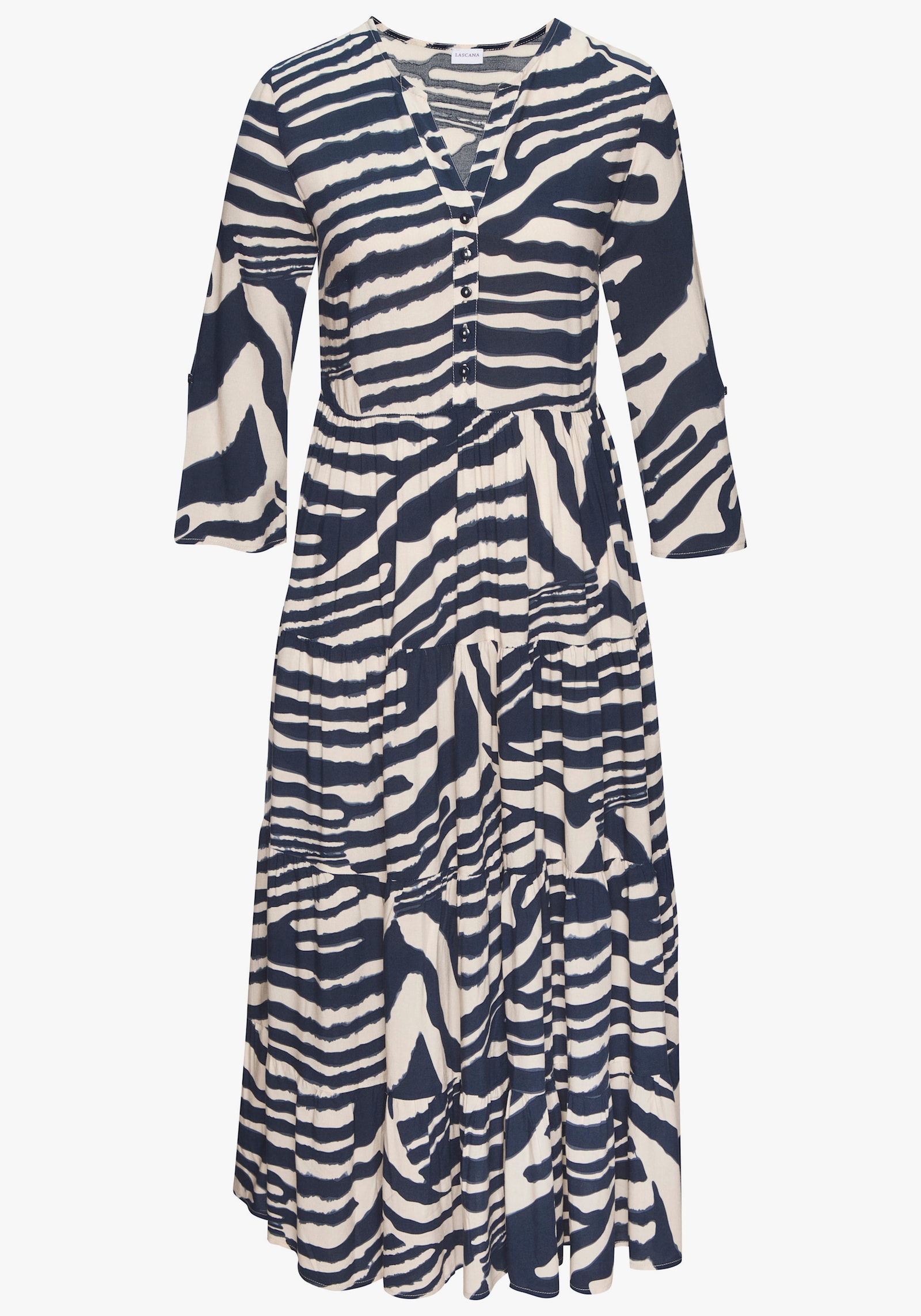 LASCANA Maxikleid - creme-graublau bedruckt