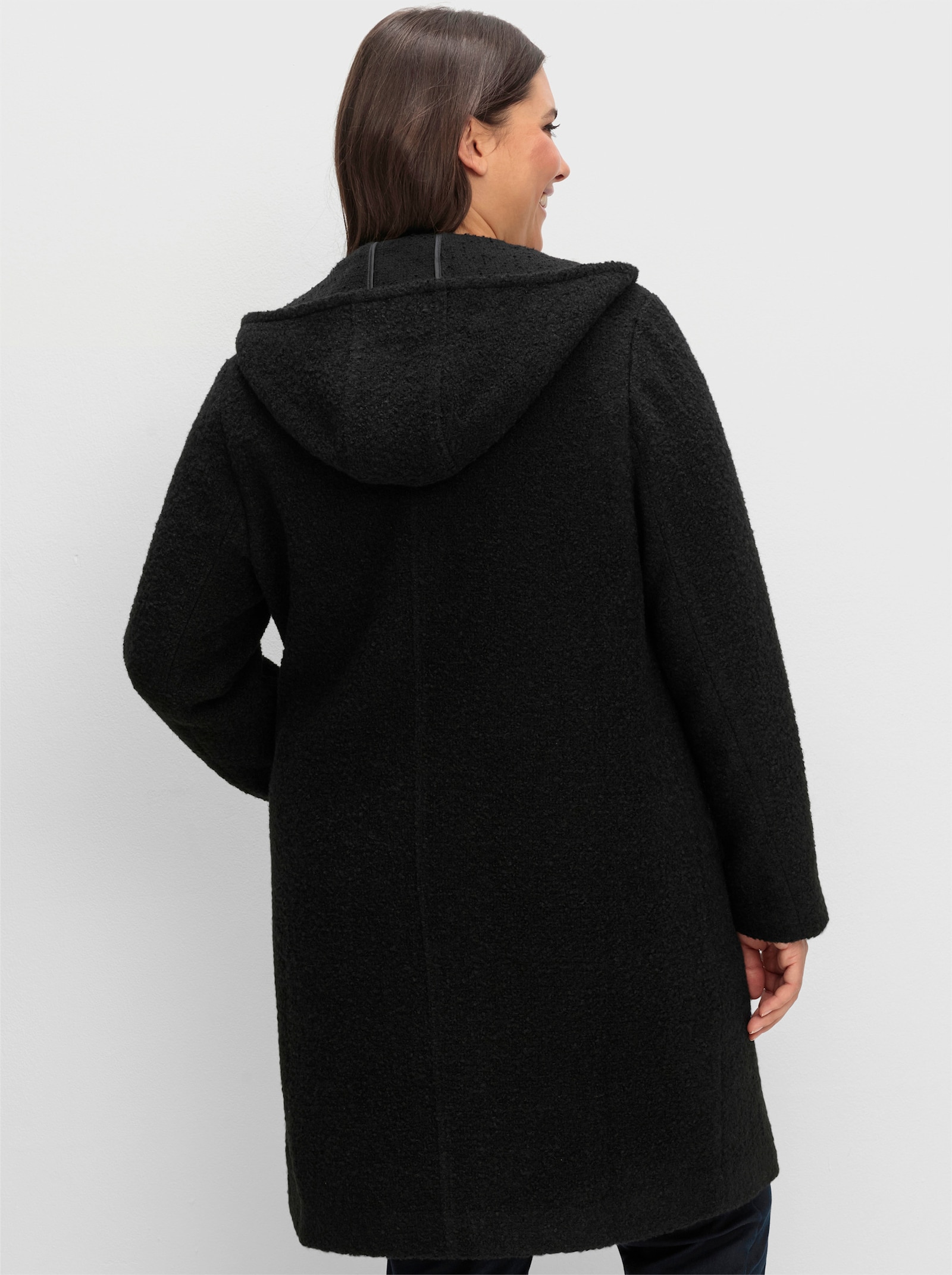 sheego Korte mantel van bouclé - zwart