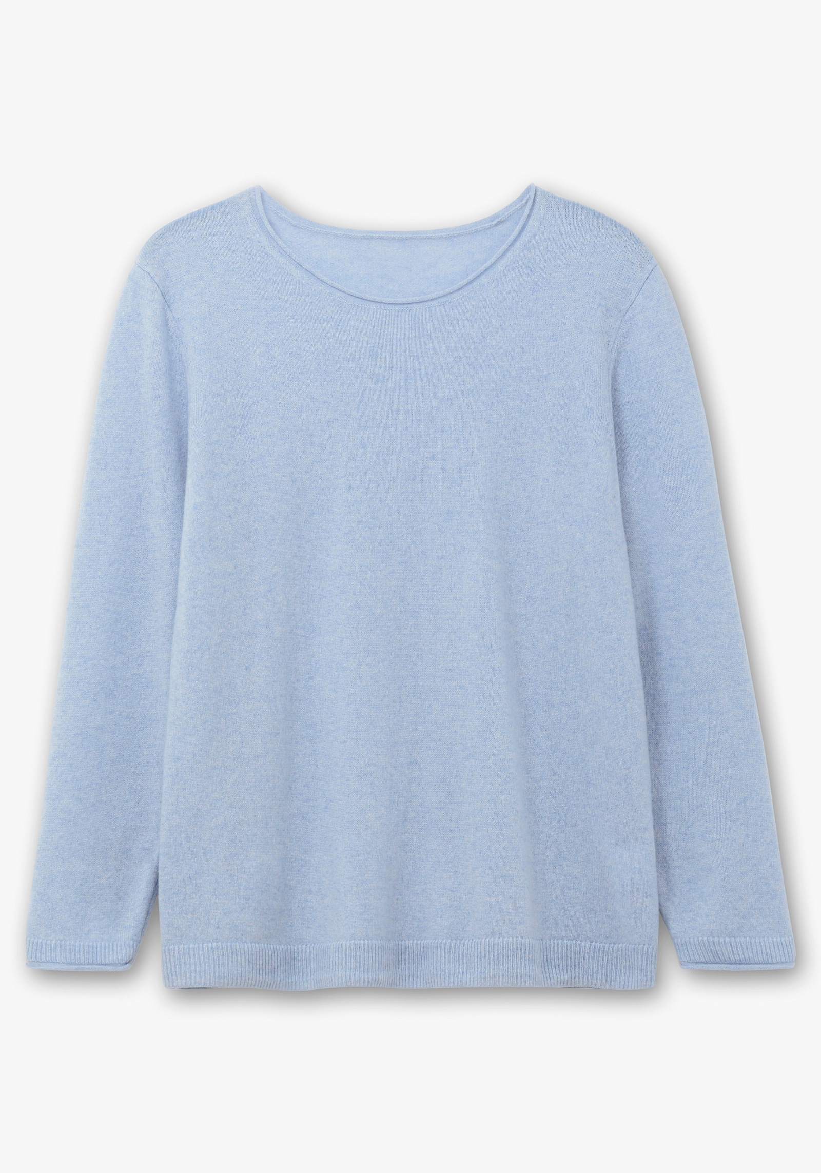 Kaschmirpullover mit Rollkanten - blau-meliert