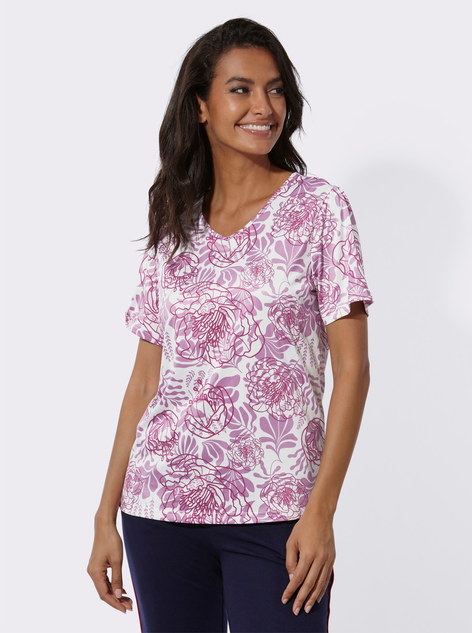 Catamaran Sports Freizeitshirt mit Seitenschlitzen - magenta-gemustert