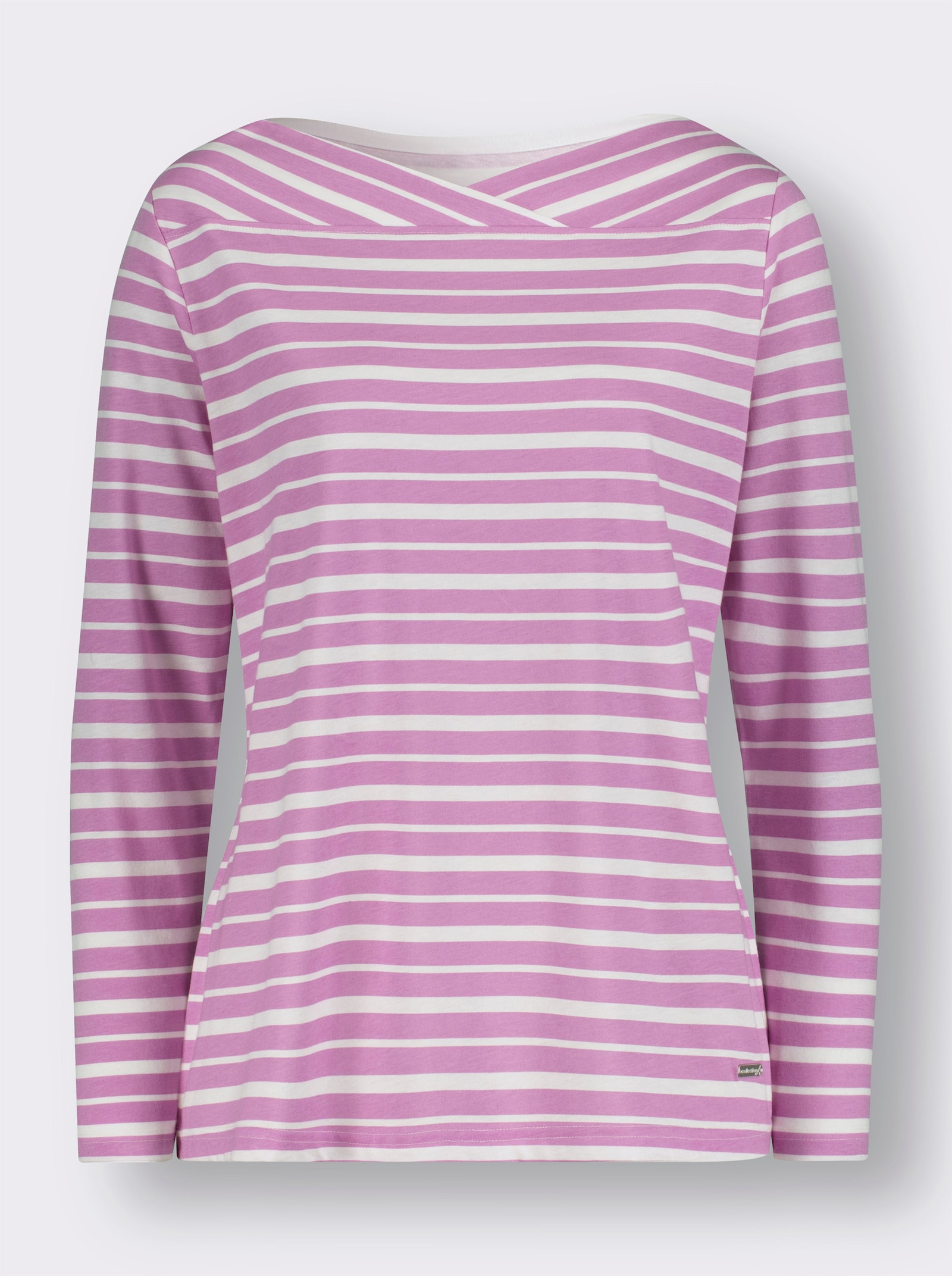 Gestreept shirt met overlappende hals - orchidee/champagne gestreept