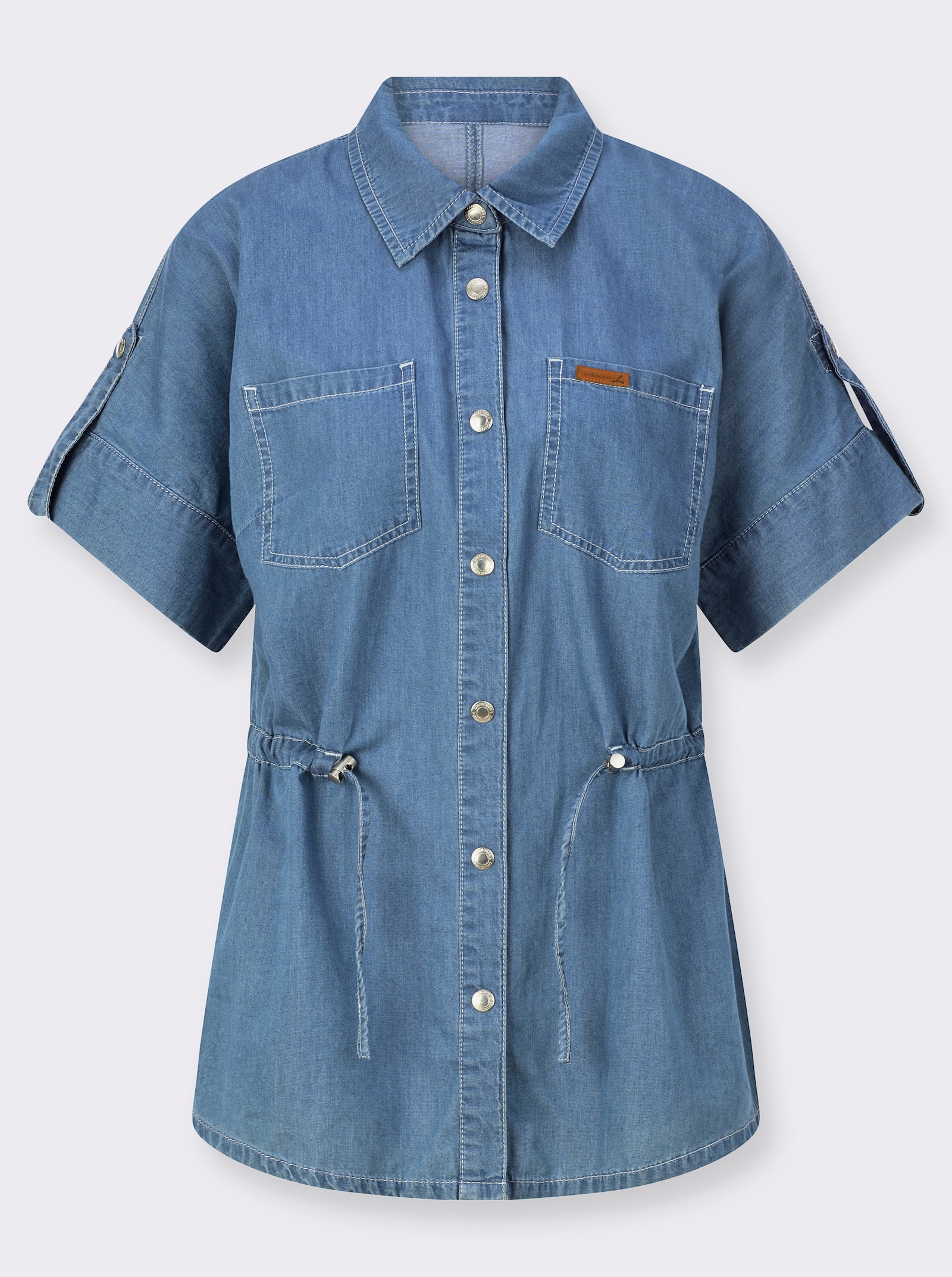 Jeansbluse mit regulierbarem Taillen-Kordelzug - blue-bleached